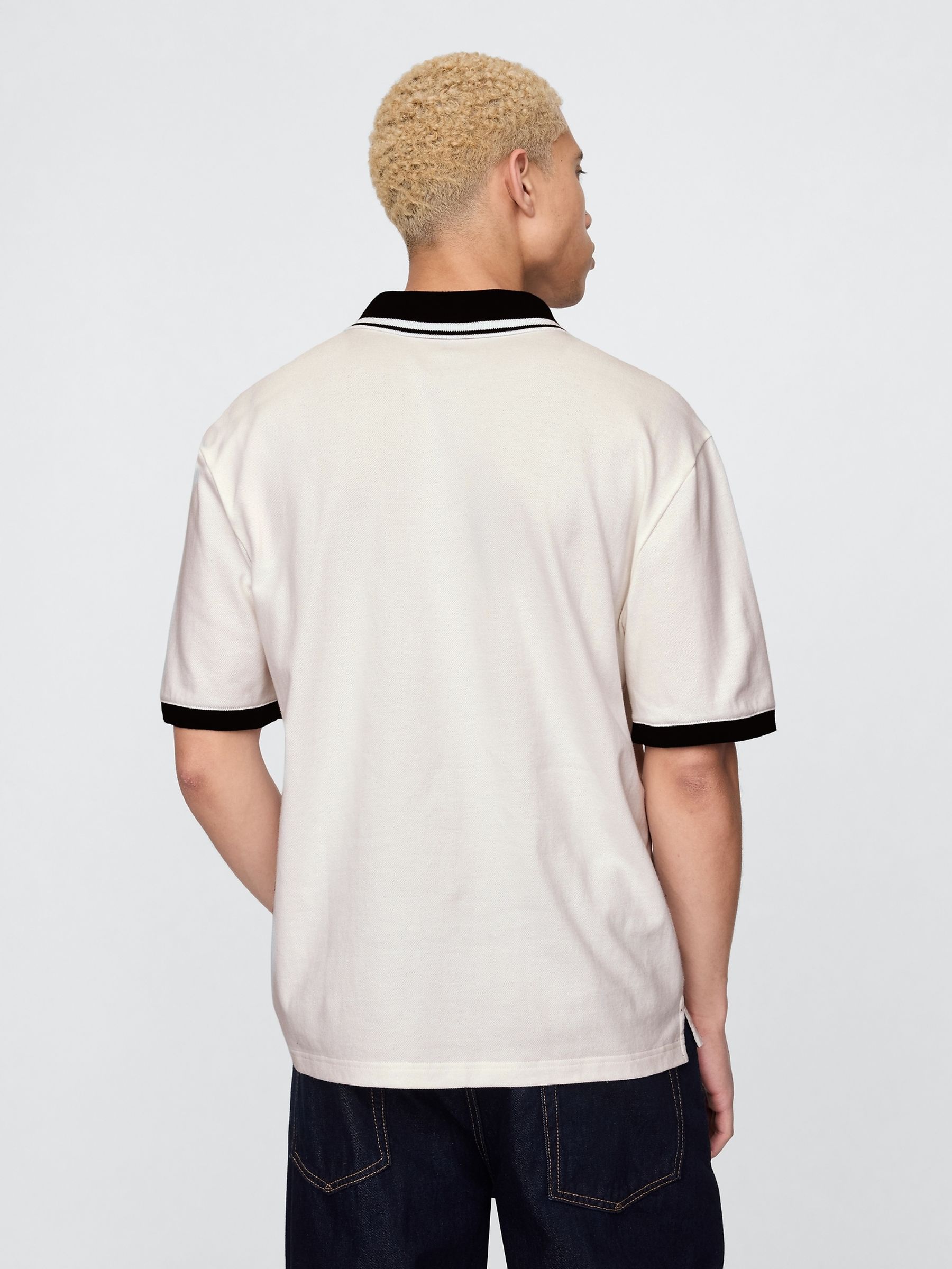 Neutral/Black Athletic Logo Pique Short Sleeve Polo Shirt - Image 2 of 4
