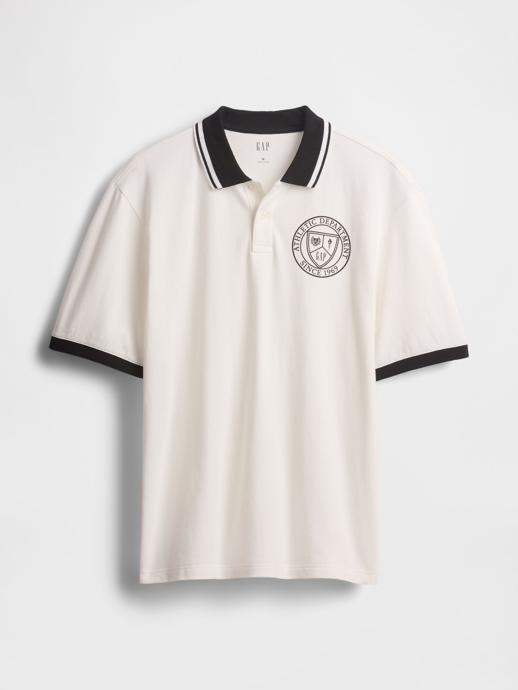 Neutral/Black Athletic Logo Pique Short Sleeve Polo Shirt - Image 4 of 4