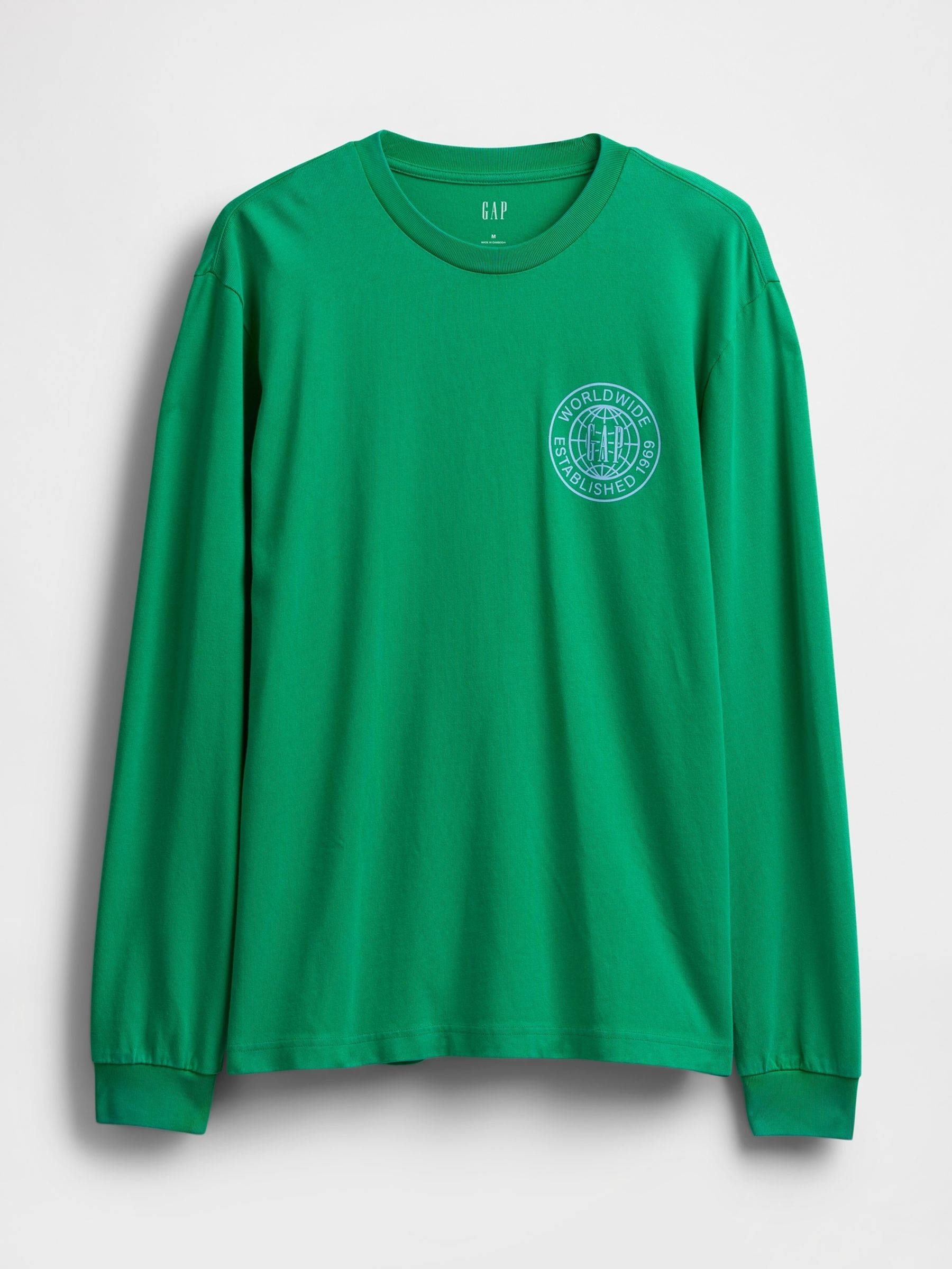 Green Long Sleeve 100% Cotton World Logo T-Shirt - Image 4 of 5