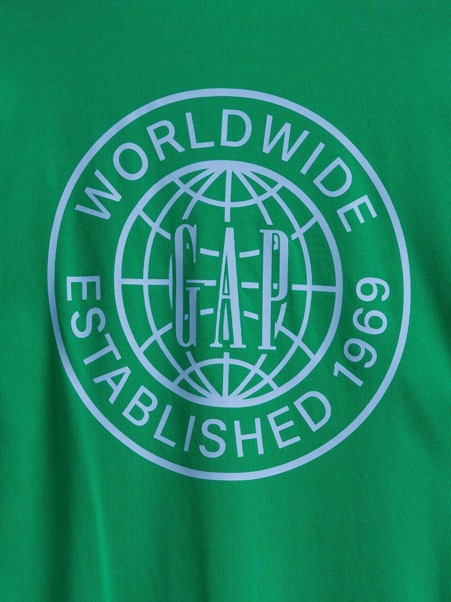 Green Long Sleeve 100% Cotton World Logo T-Shirt - Image 5 of 5