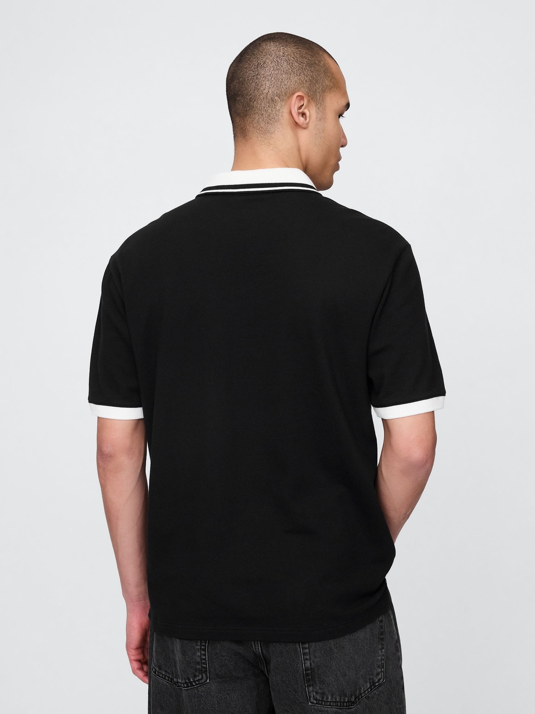 Black/White Athletic Logo Pique Short Sleeve Polo Shirt - Image 2 of 5
