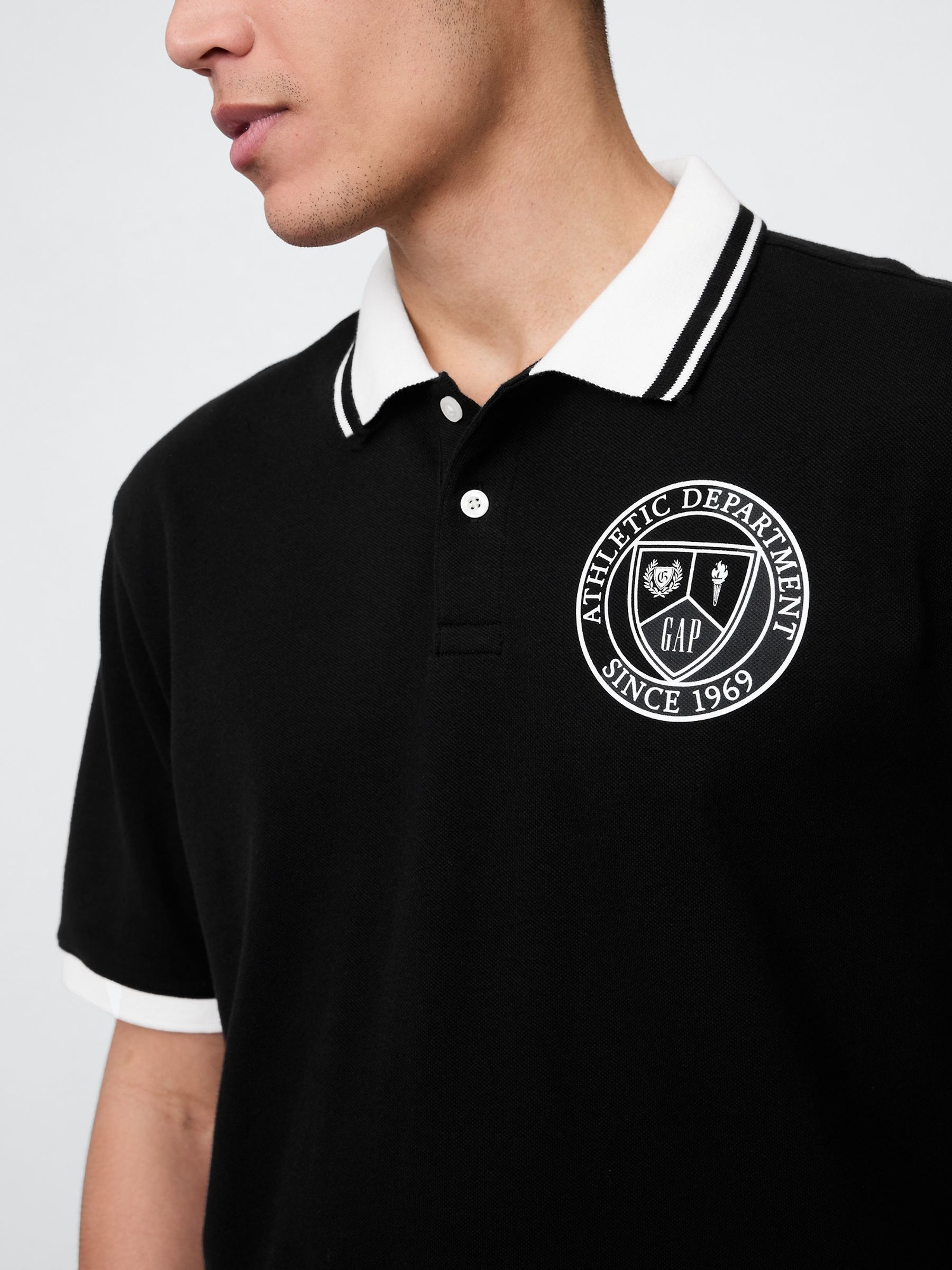 Black/White Athletic Logo Pique Short Sleeve Polo Shirt - Image 4 of 5
