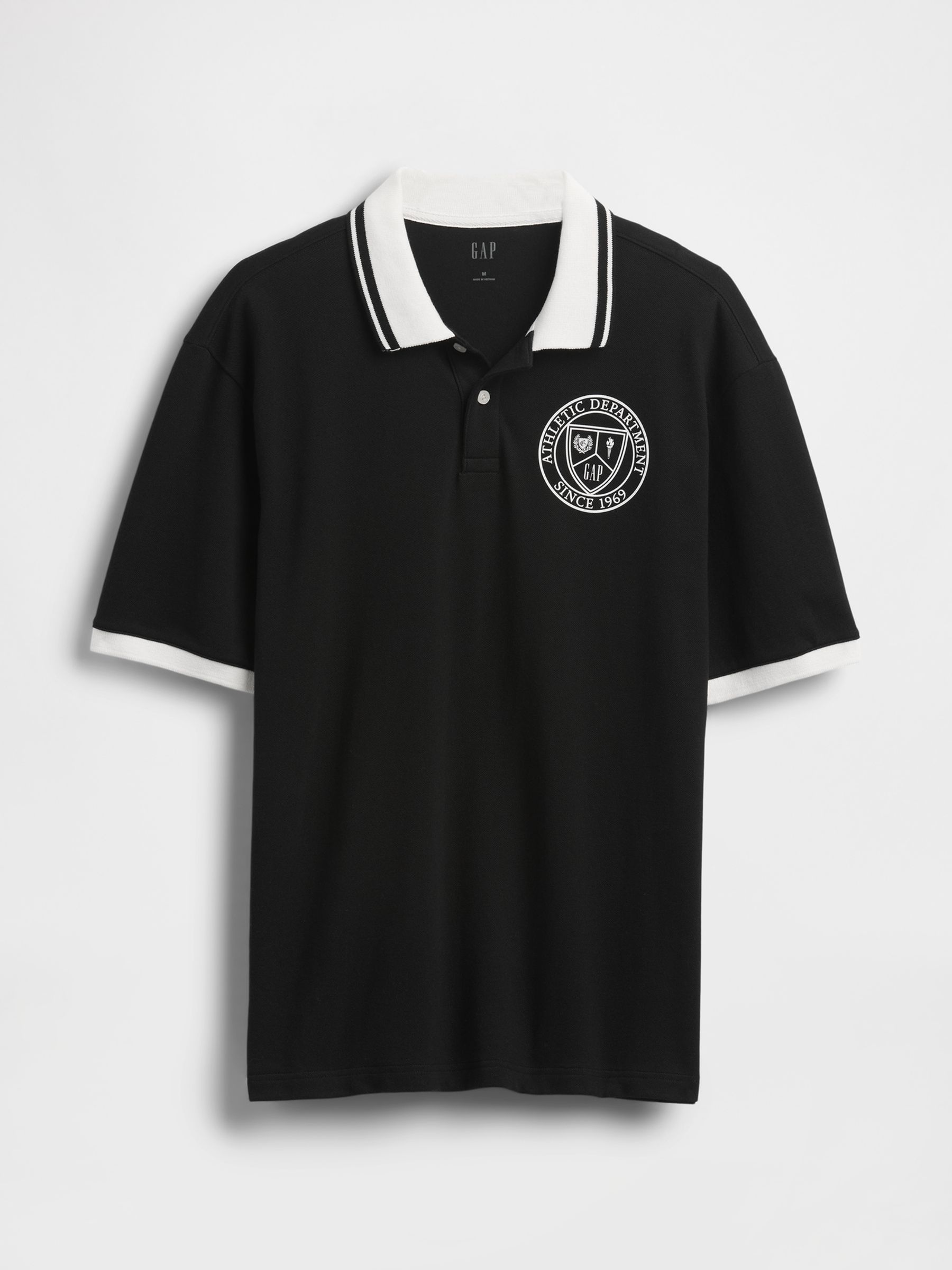 Black/White Athletic Logo Pique Short Sleeve Polo Shirt - Image 5 of 5