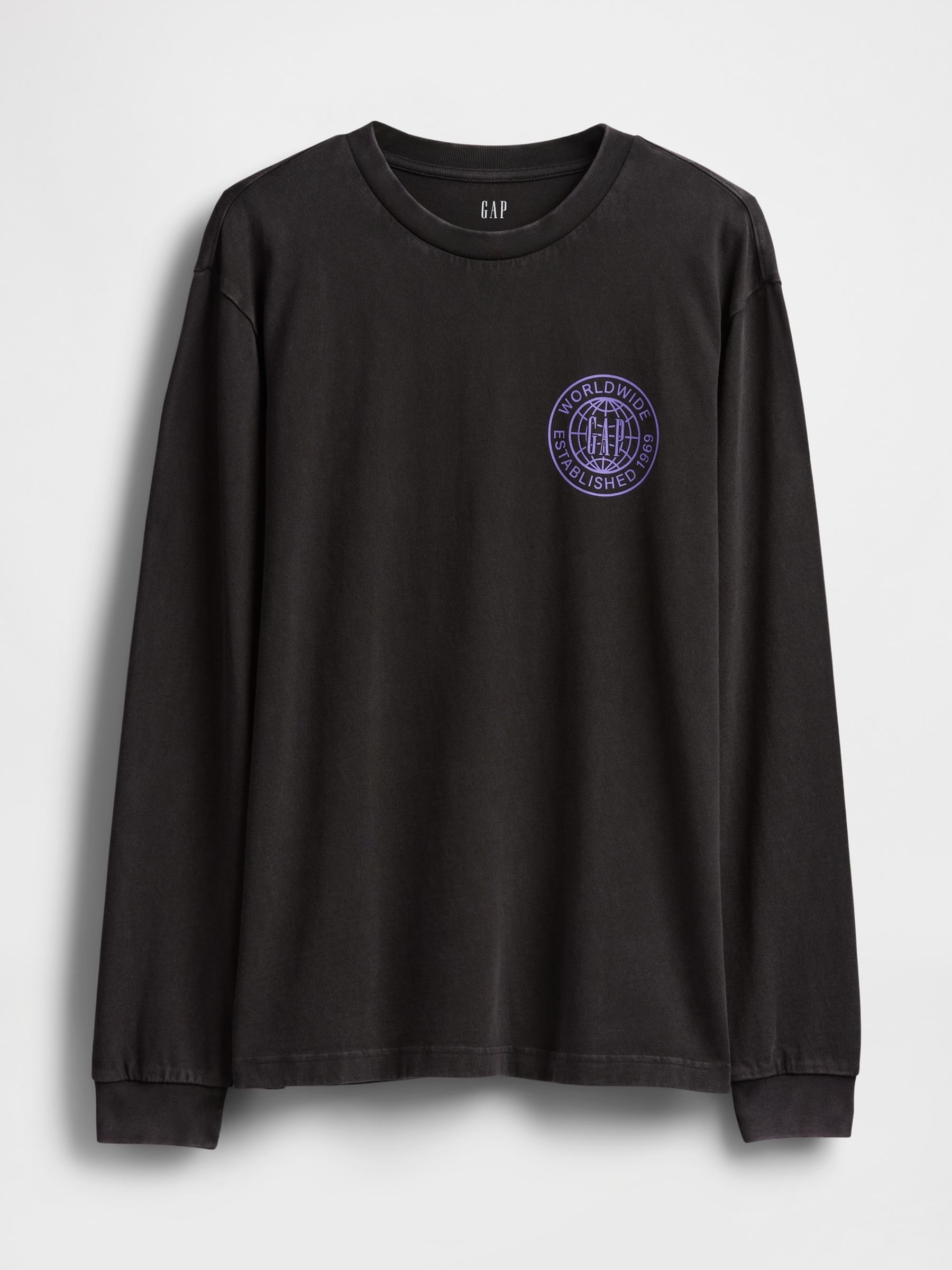 Black Long Sleeve 100% Cotton World Logo T-Shirt - Image 4 of 5