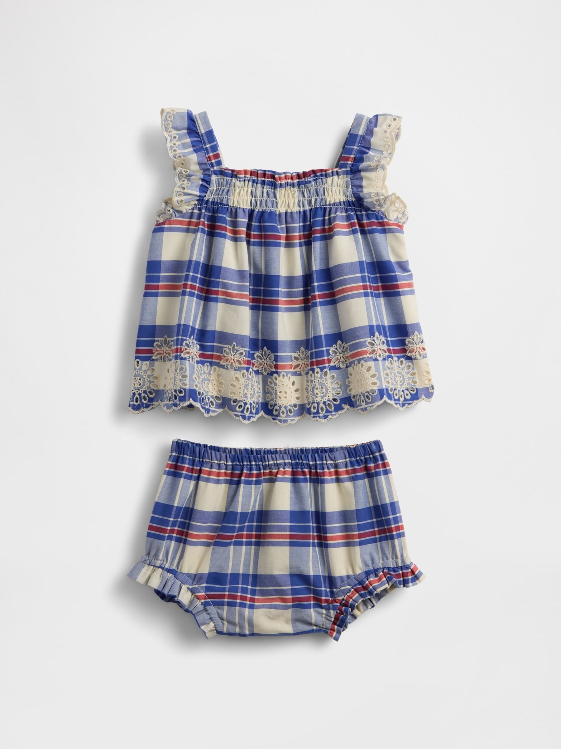 Blue Poplin Eyelet-Hem Outfit Set - Image 1 of 3