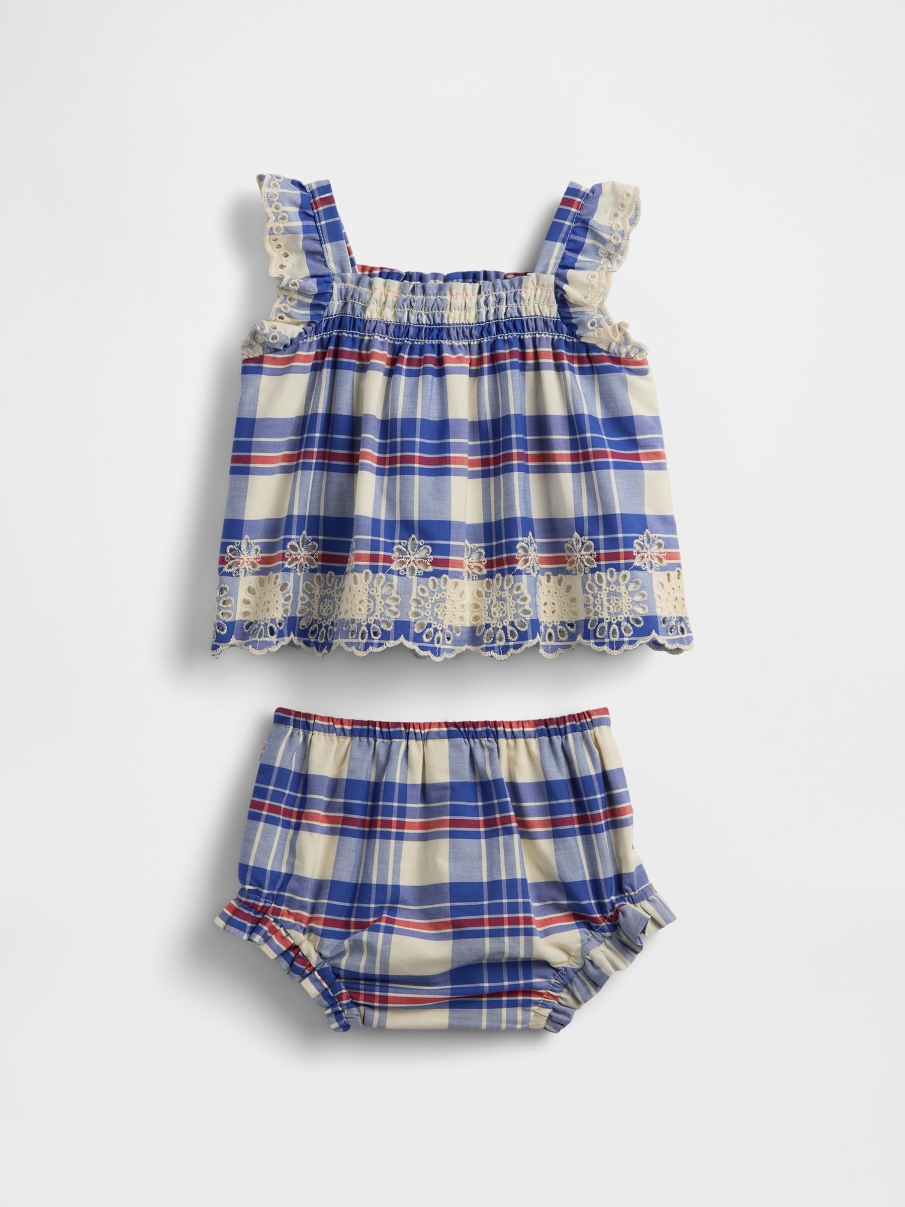 Blue Poplin Eyelet-Hem Outfit Set - Image 2 of 3