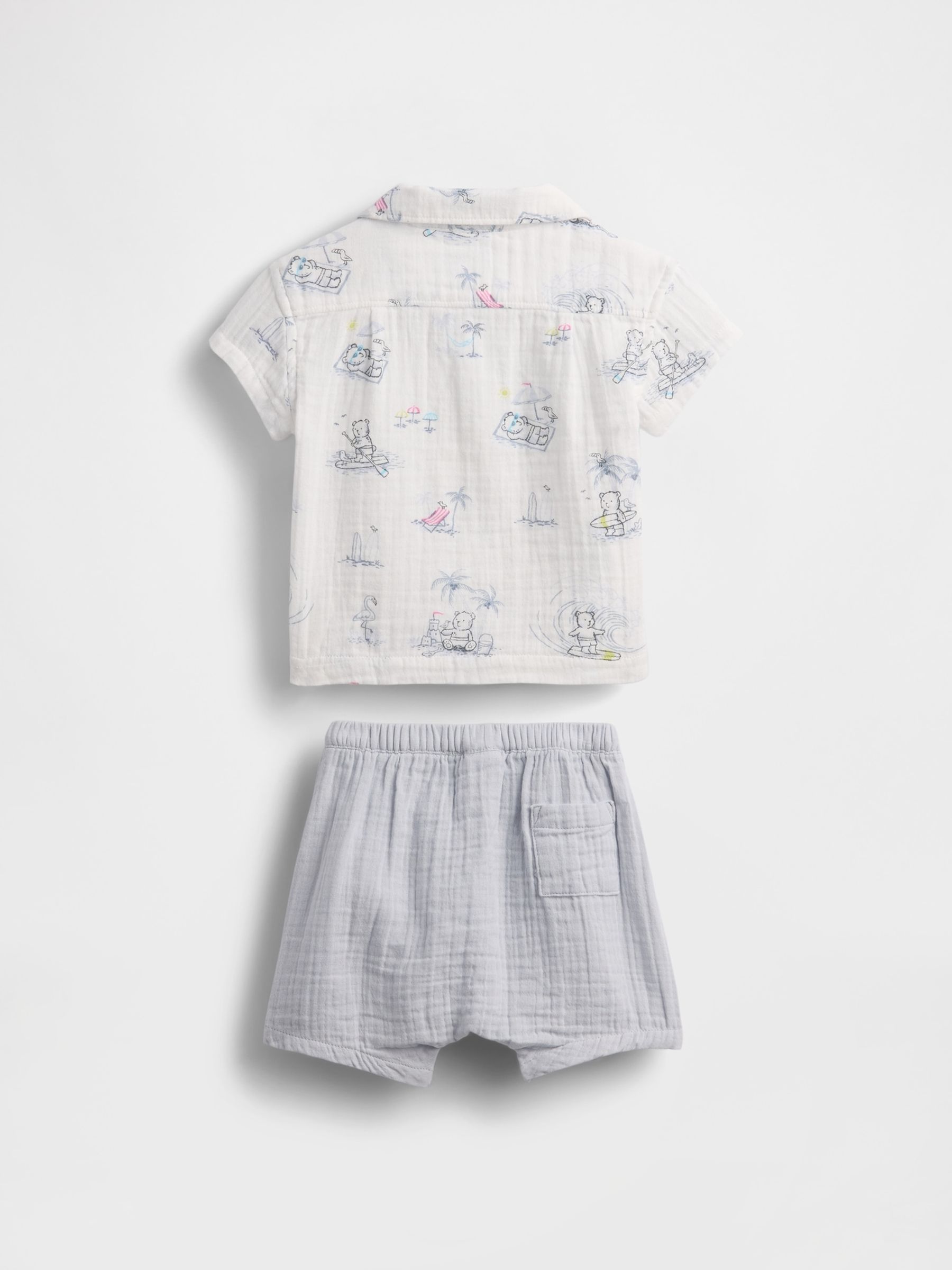 White/Grey Crinkle Gauze Shirt & Shorts (Newborn-24mths) - Image 2 of 3