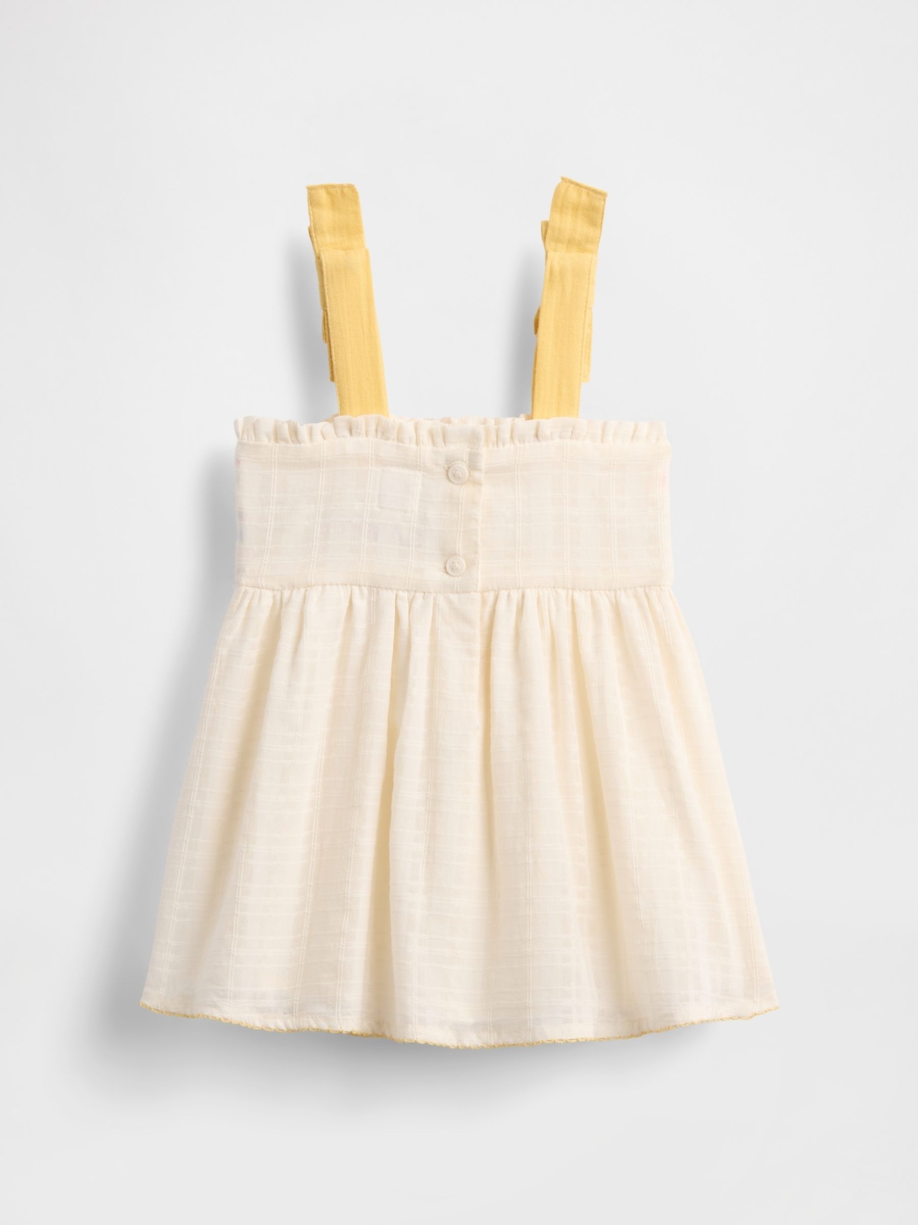 Cream/Yellow Baby Embroidered Tie-Shoulder Dress (Newborn-24mths) - Image 1 of 4
