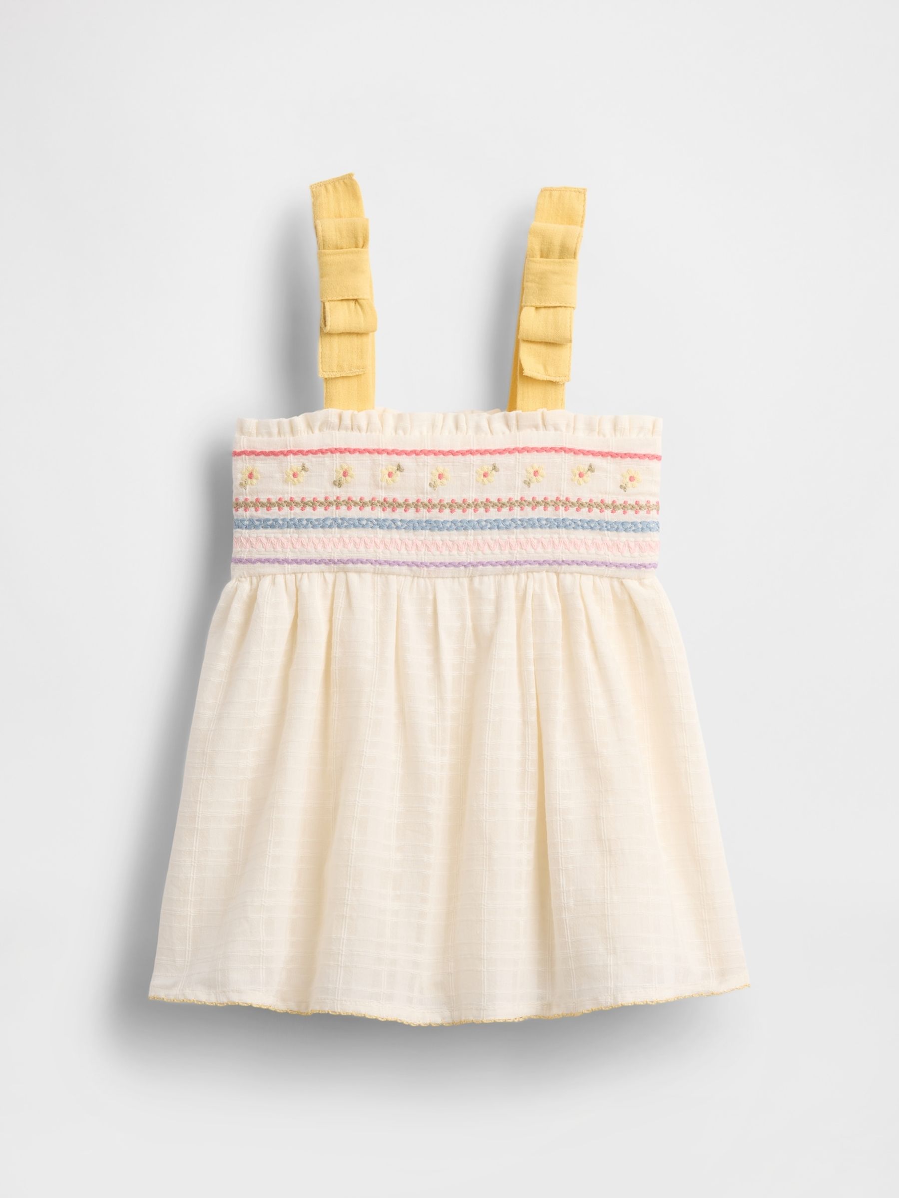 Cream/Yellow Baby Embroidered Tie-Shoulder Dress (Newborn-24mths) - Image 2 of 4