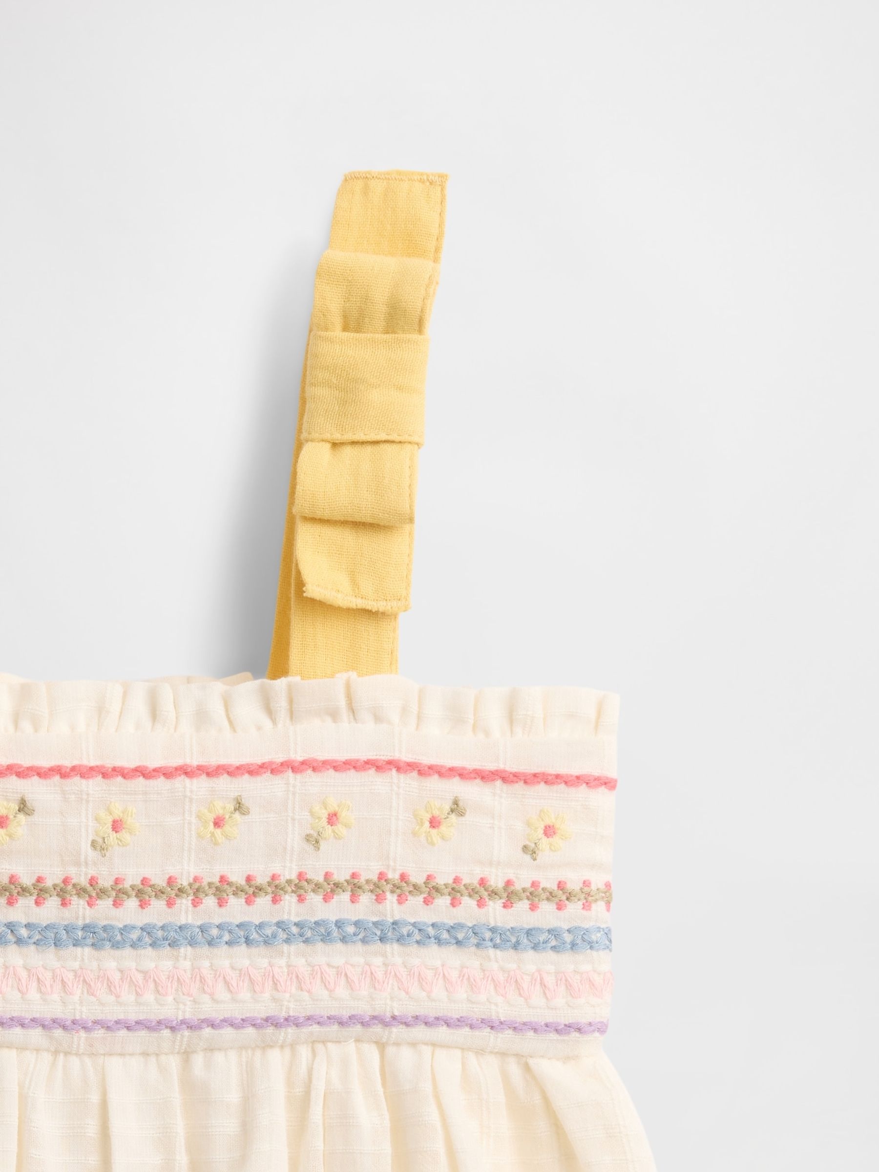 Cream/Yellow Baby Embroidered Tie-Shoulder Dress (Newborn-24mths) - Image 3 of 4