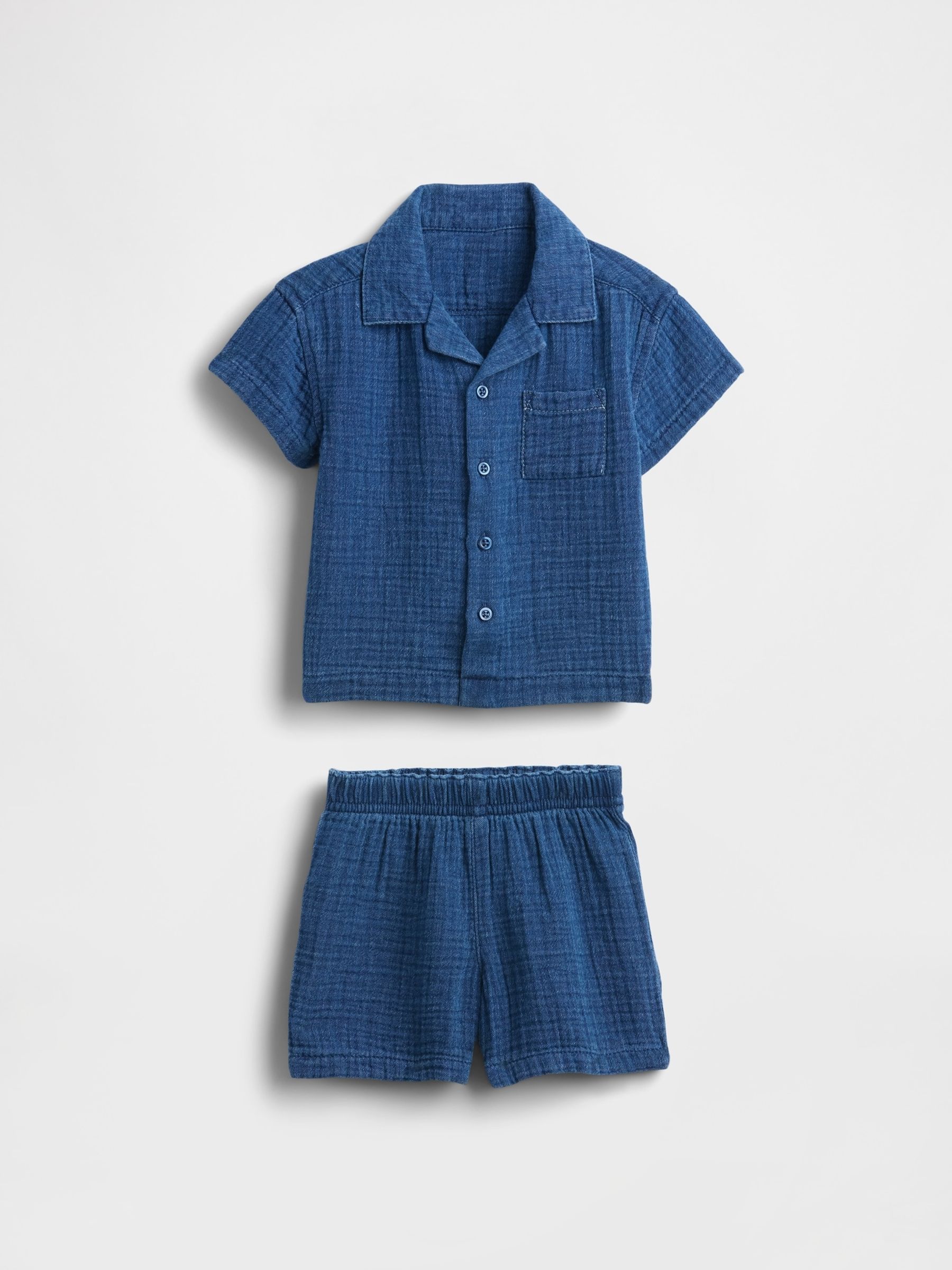 Blue Crinkle Gauze Denim Outfit Set - Image 1 of 2