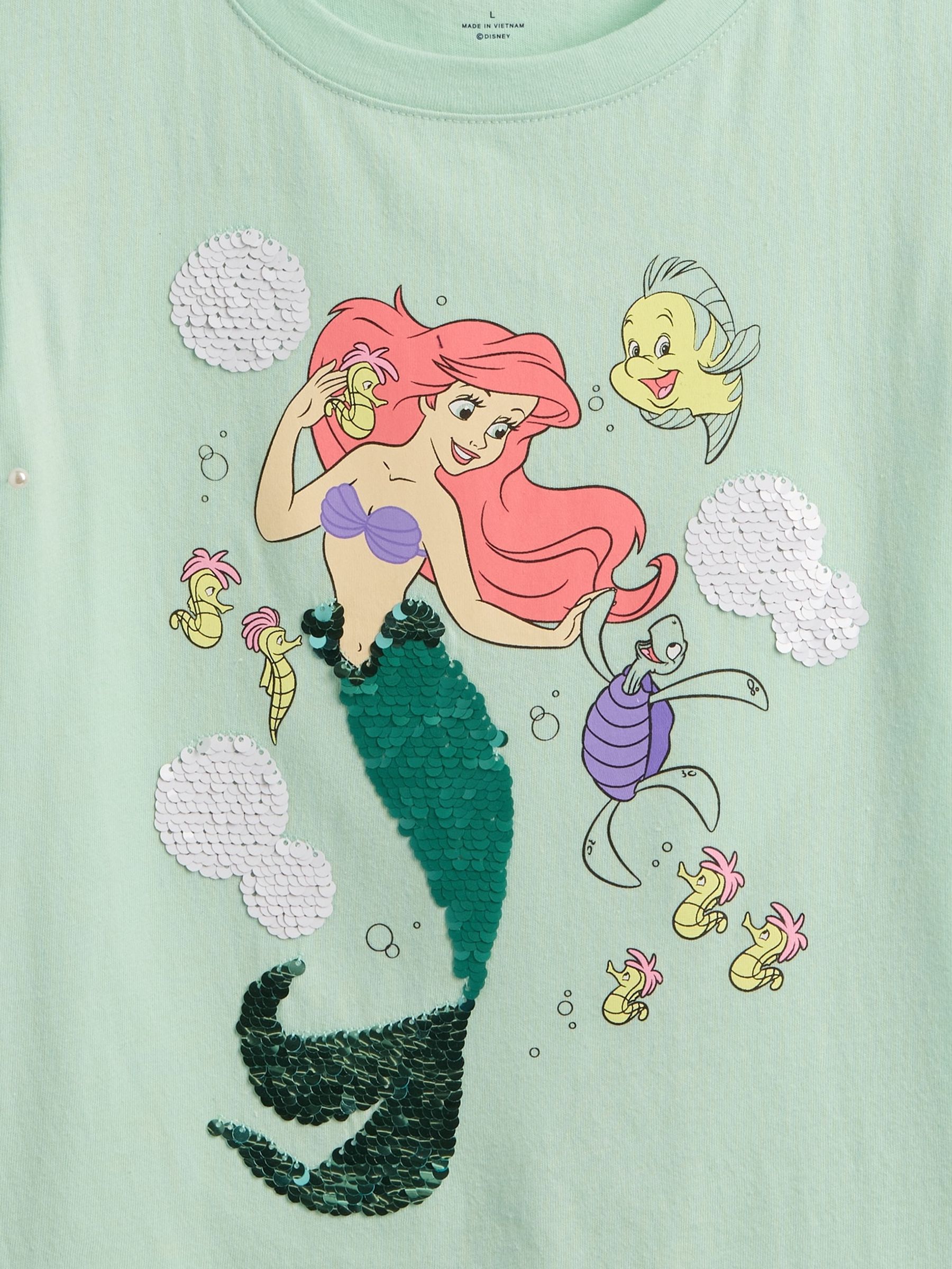Green Ariel Disney The Little Mermaid Crew Neck Flutter Sleeve T-Shirt (4-13yrs) - Image 4 of 4