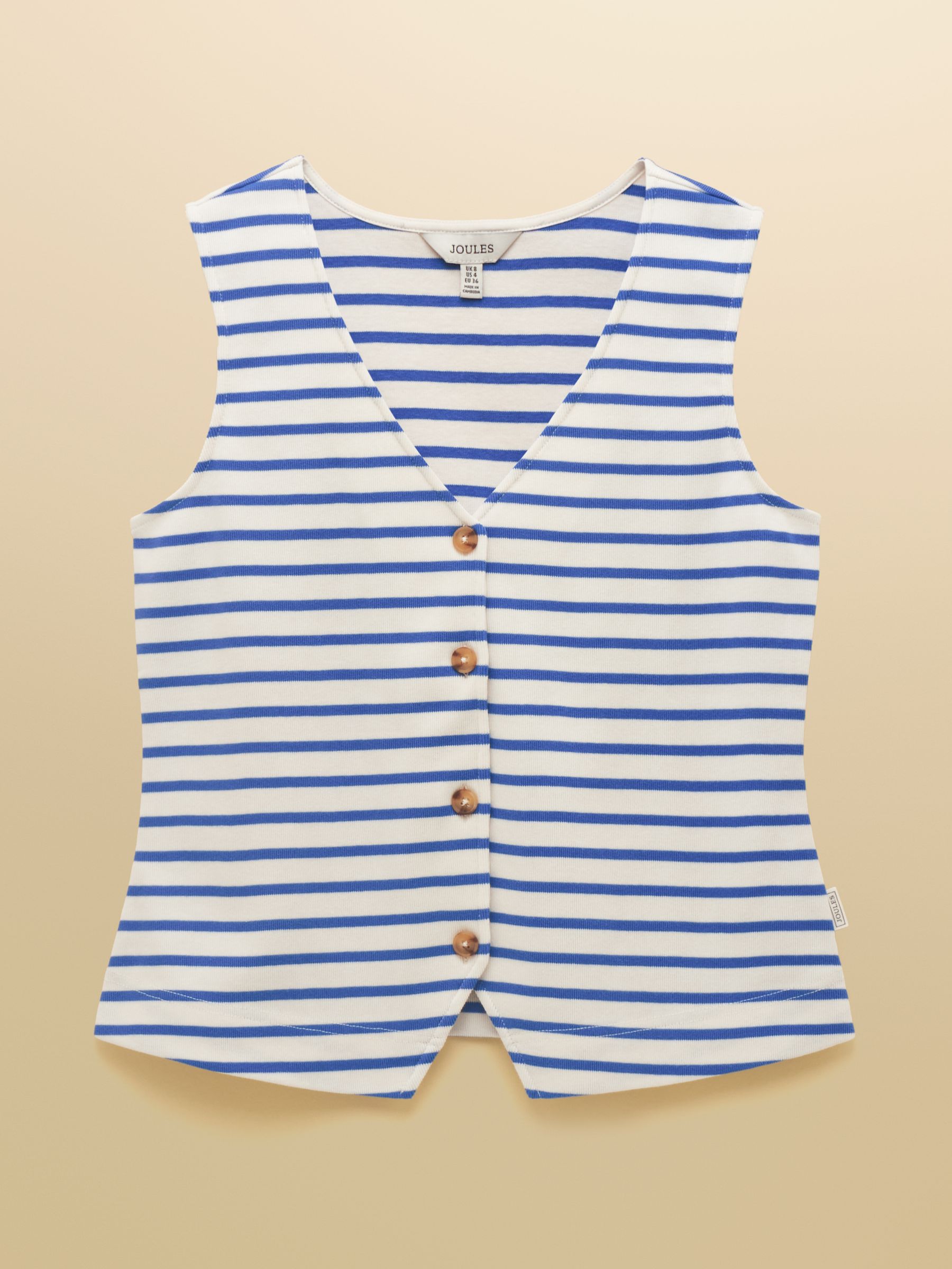 Premium Ribbed Blue Striped Jersey Cotton V-Neck Waistcoat - Image 8 of 8