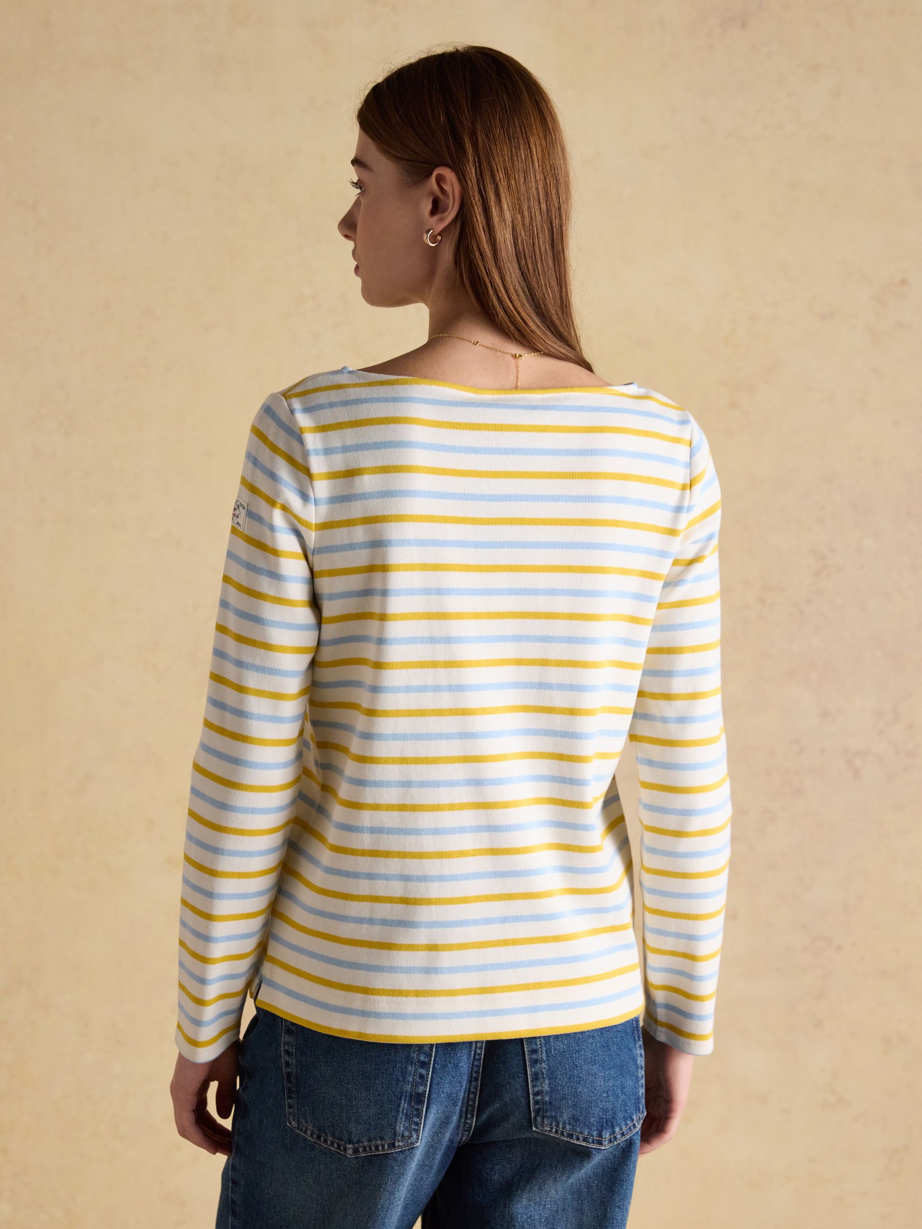 Harbour Blue/Yellow Boat Neck 100% Cotton Long Sleeve Breton Top - Image 2 of 7