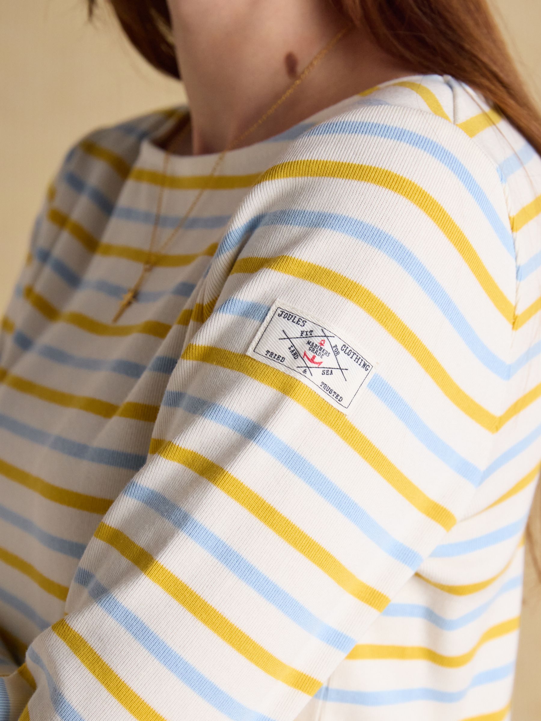 Harbour Blue/Yellow Boat Neck 100% Cotton Long Sleeve Breton Top - Image 5 of 7
