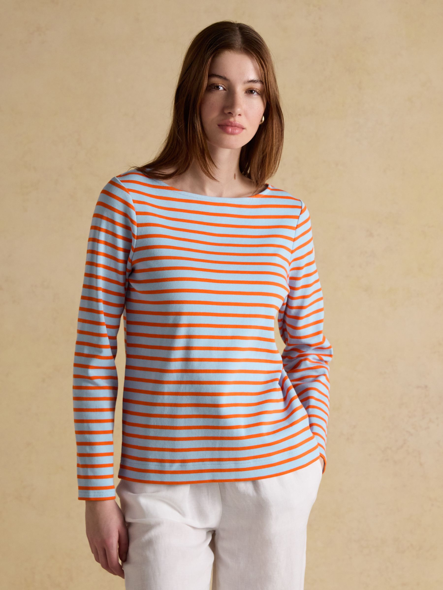Harbour Blue & Orange Striped Boat Neck Long Sleeve Breton Top - Image 1 of 7