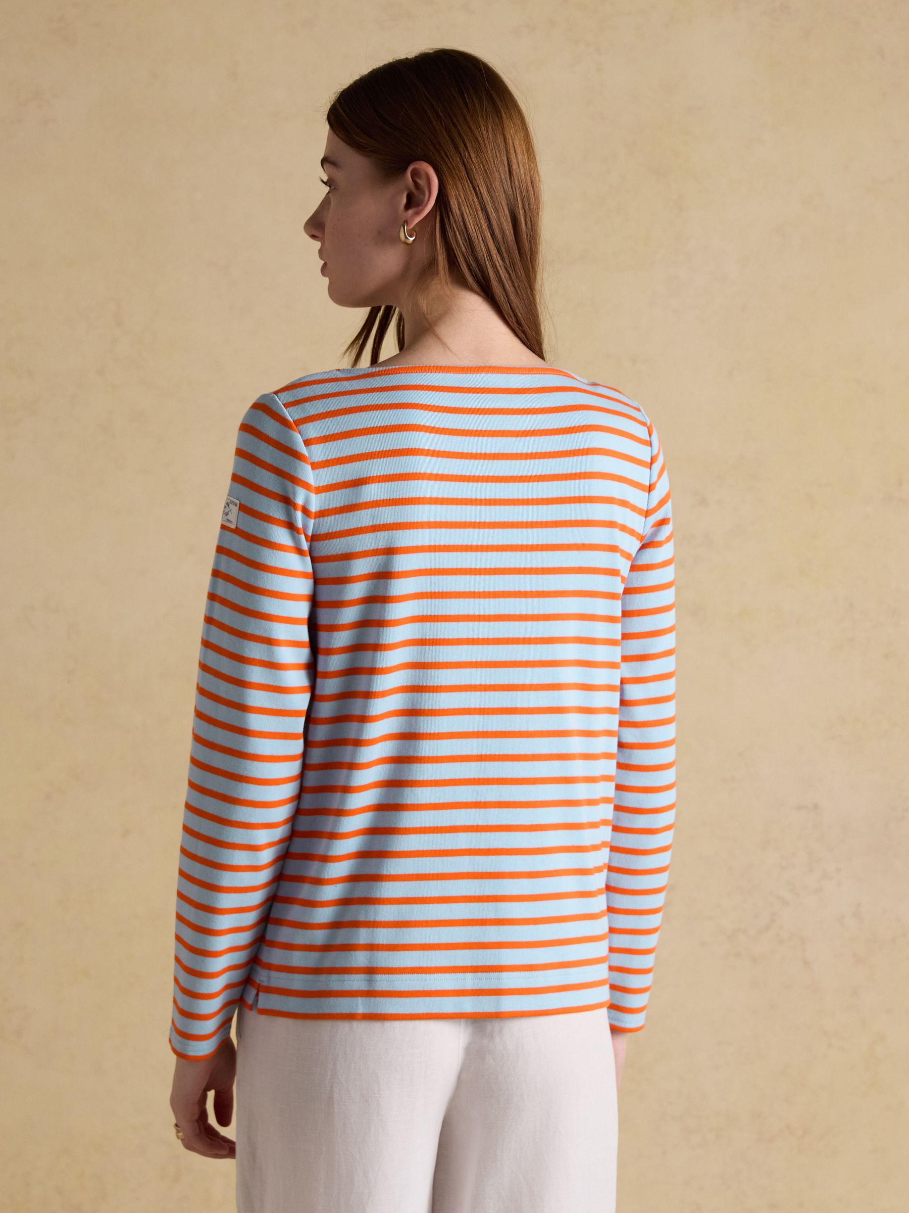 Harbour Blue & Orange Striped Boat Neck Long Sleeve Breton Top - Image 2 of 7