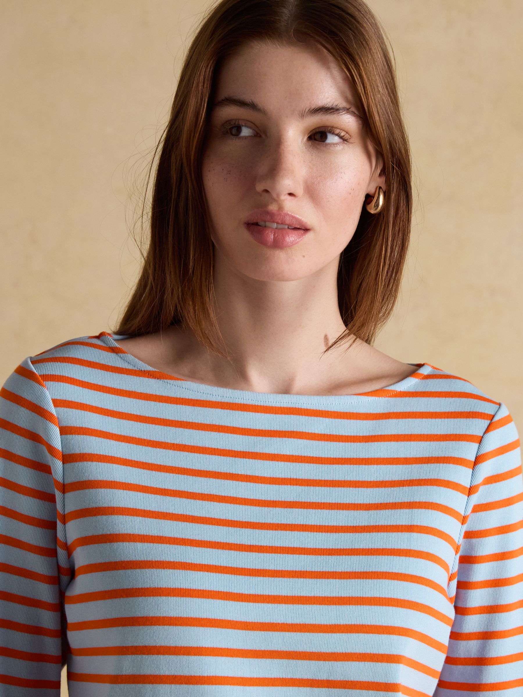 Harbour Blue & Orange Striped Boat Neck Long Sleeve Breton Top - Image 4 of 7