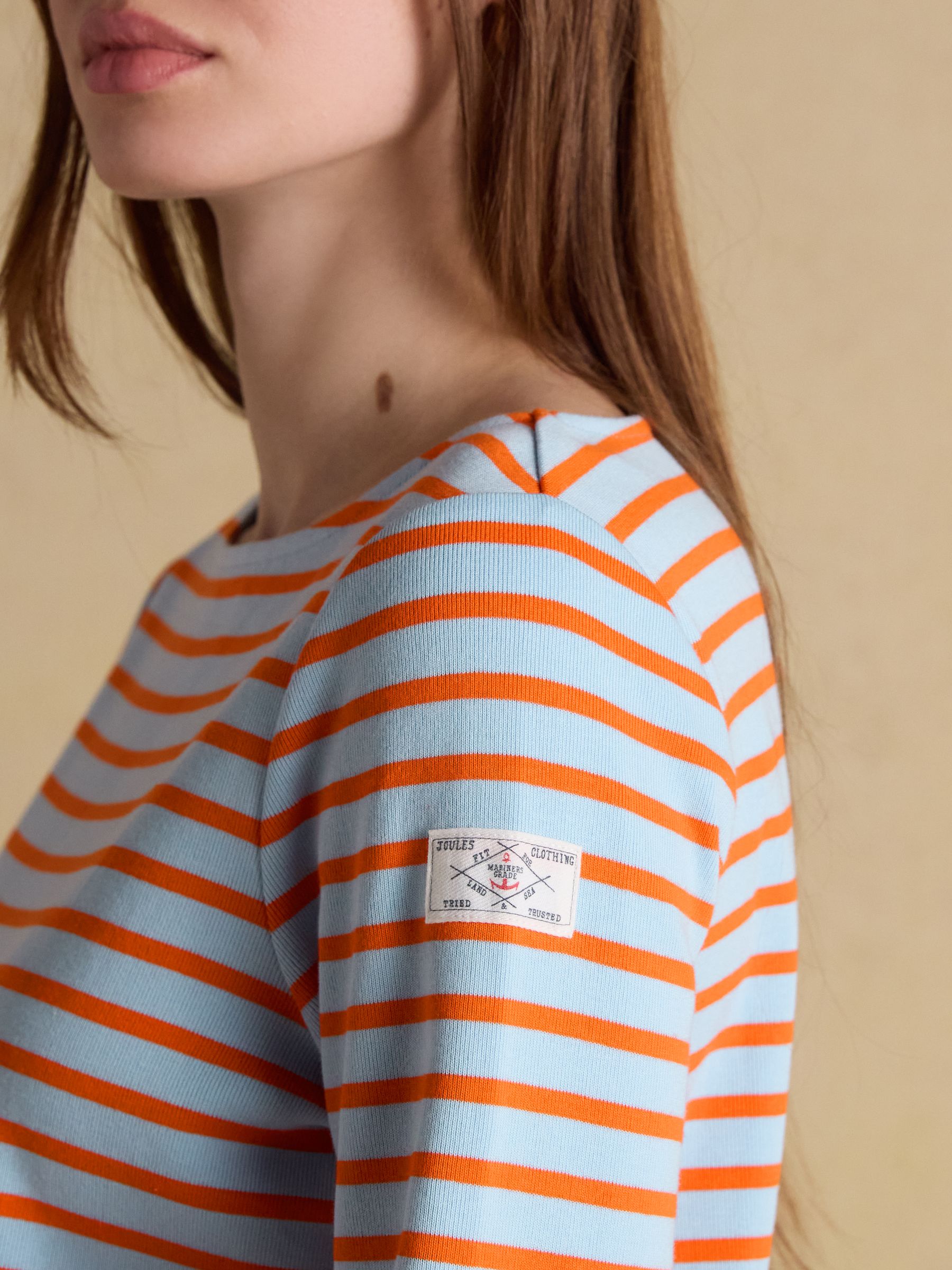 Harbour Blue & Orange Striped Boat Neck Long Sleeve Breton Top - Image 6 of 7