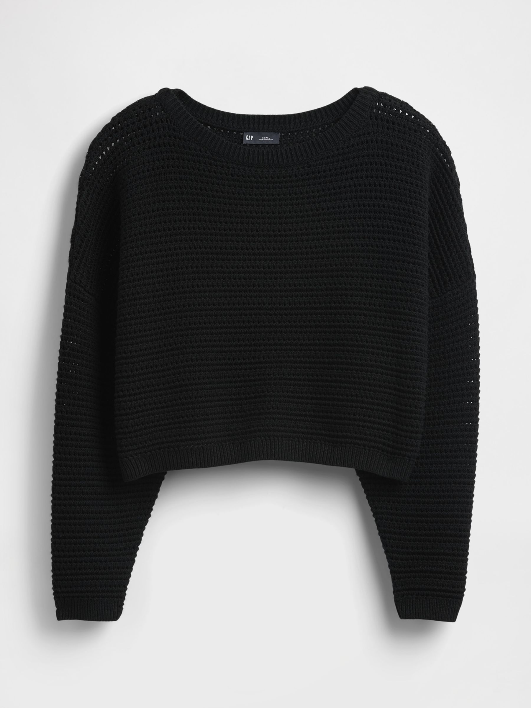 Black Crochet Cropped Boatneck Jumper - Image 4 of 4