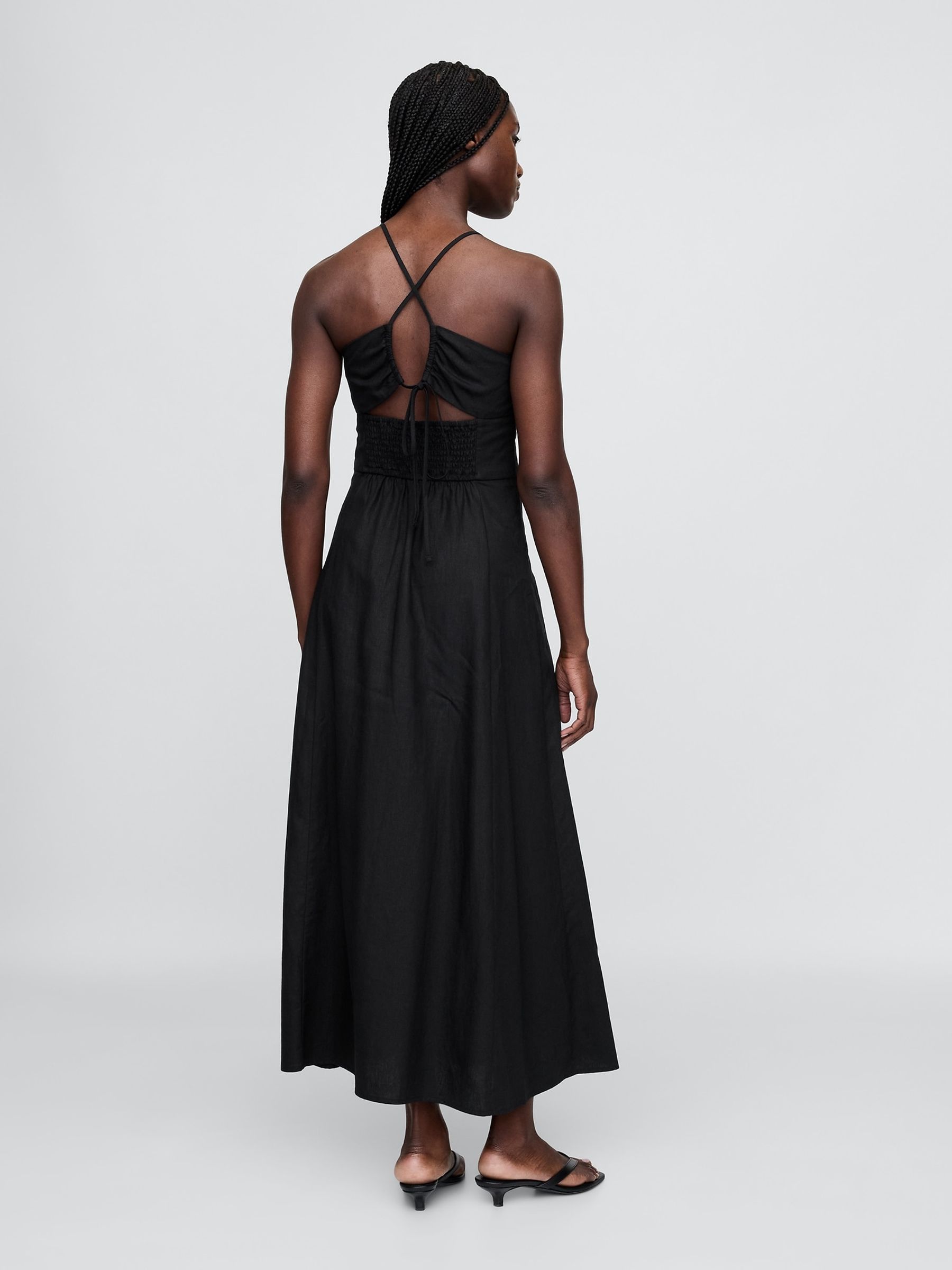 Black Linen-Blend Shirred Bodice Maxi Dress - Image 2 of 4