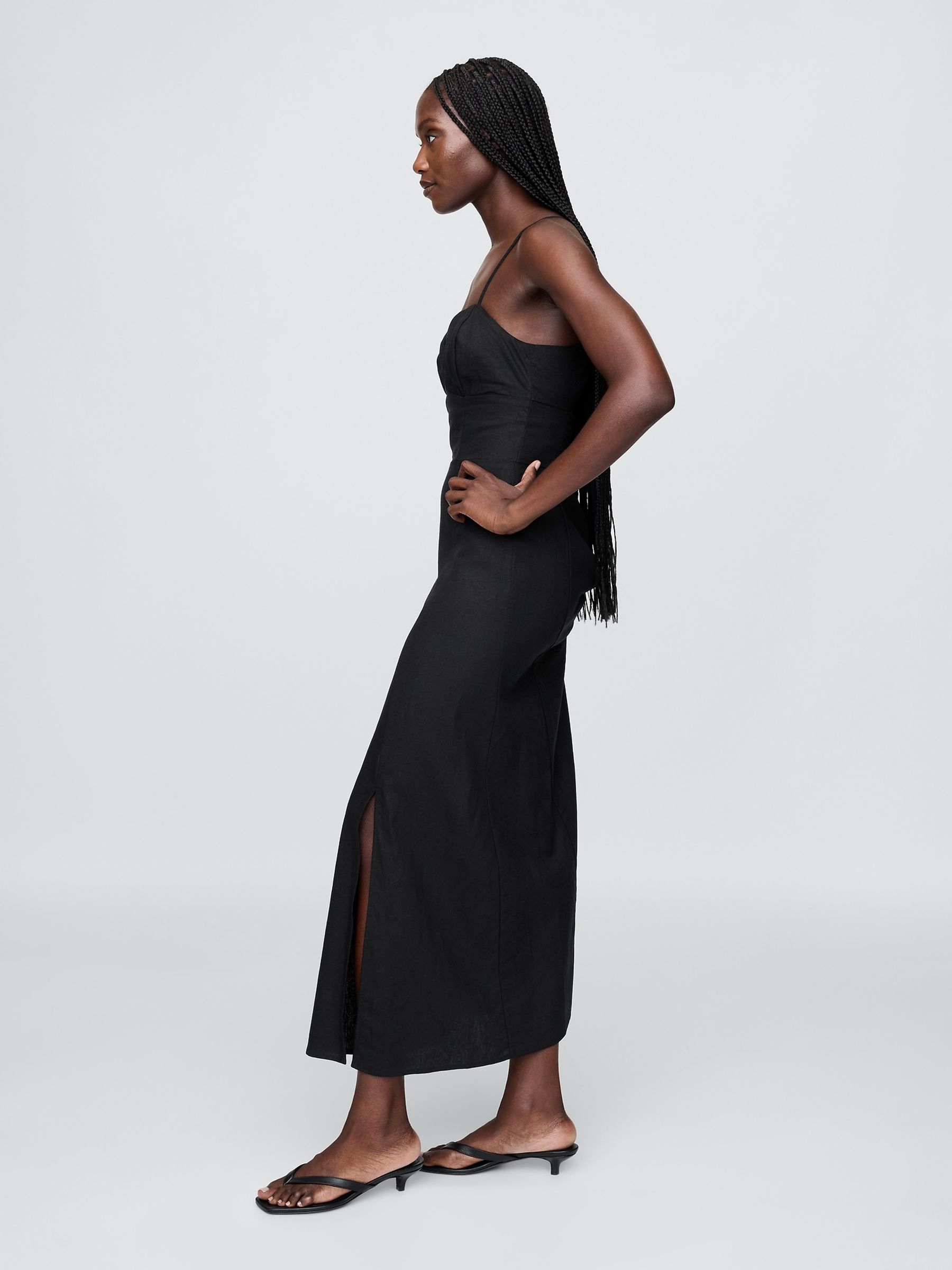Black Linen-Blend Shirred Bodice Maxi Dress - Image 3 of 4