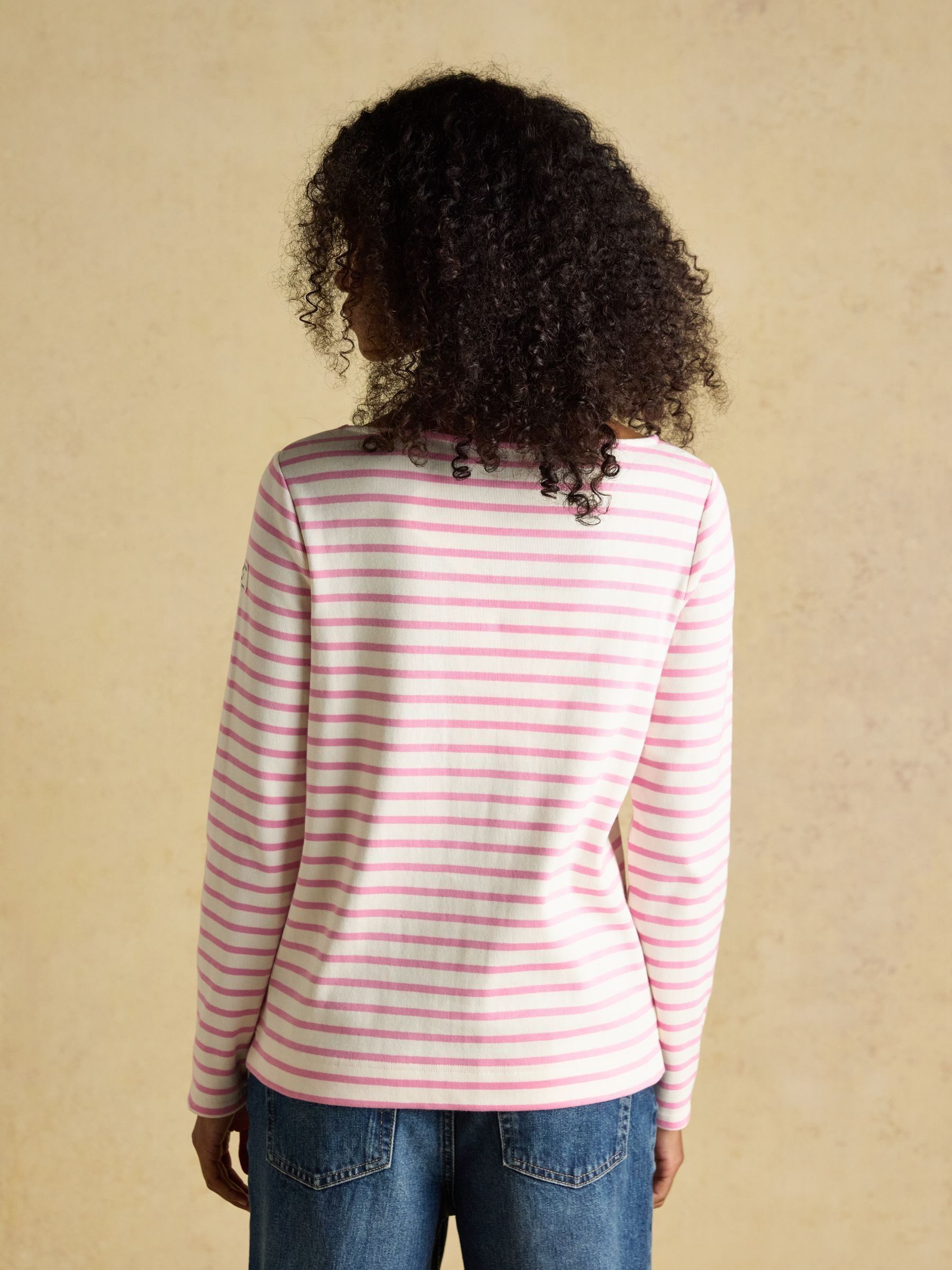 Harbour Cream/Pink Boat Neck 100% Cotton Long Sleeve Breton Top - Image 2 of 8