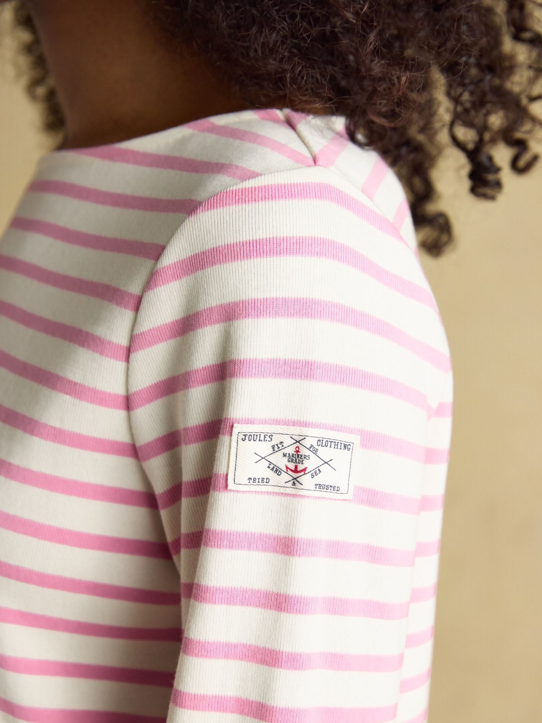 Harbour Cream/Pink Boat Neck 100% Cotton Long Sleeve Breton Top - Image 4 of 8