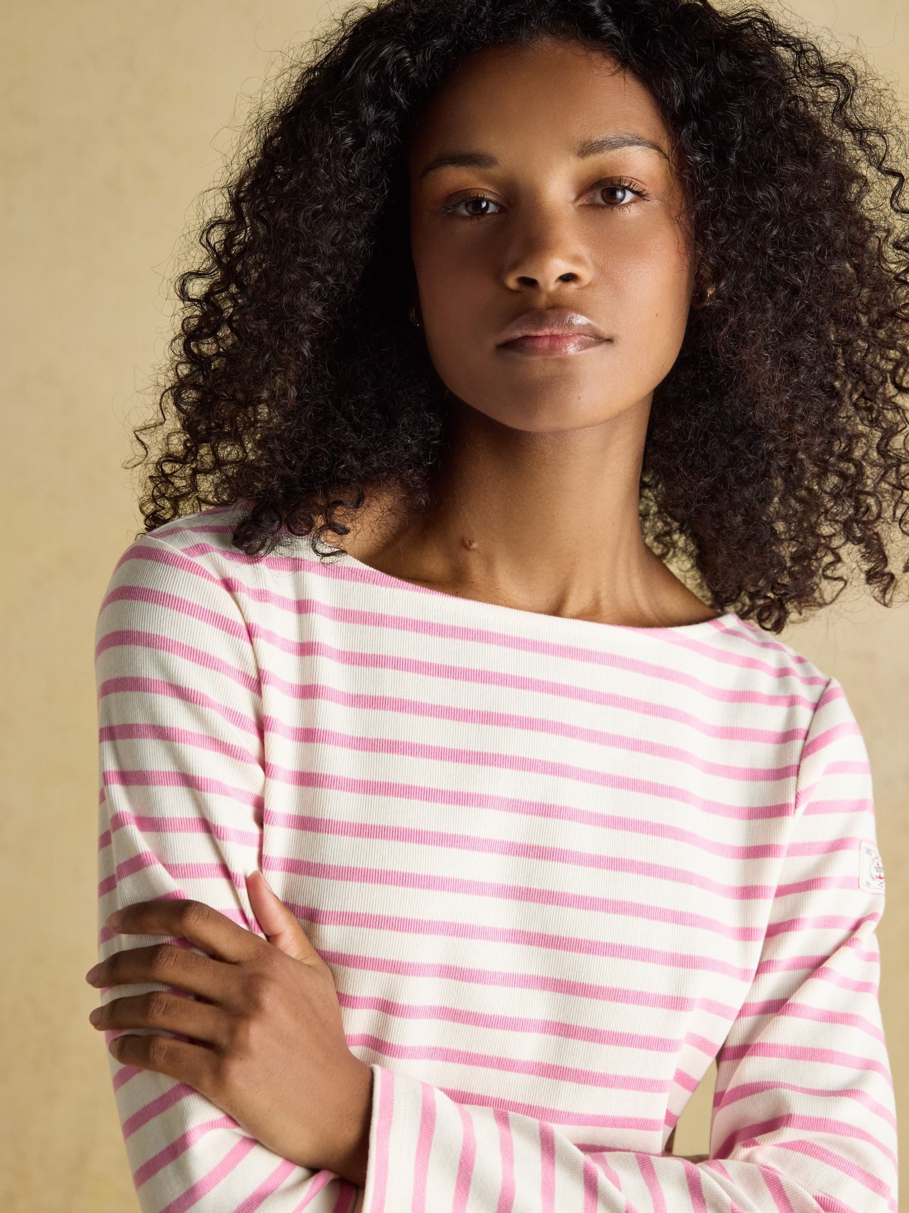 Harbour Cream/Pink Boat Neck 100% Cotton Long Sleeve Breton Top - Image 5 of 8