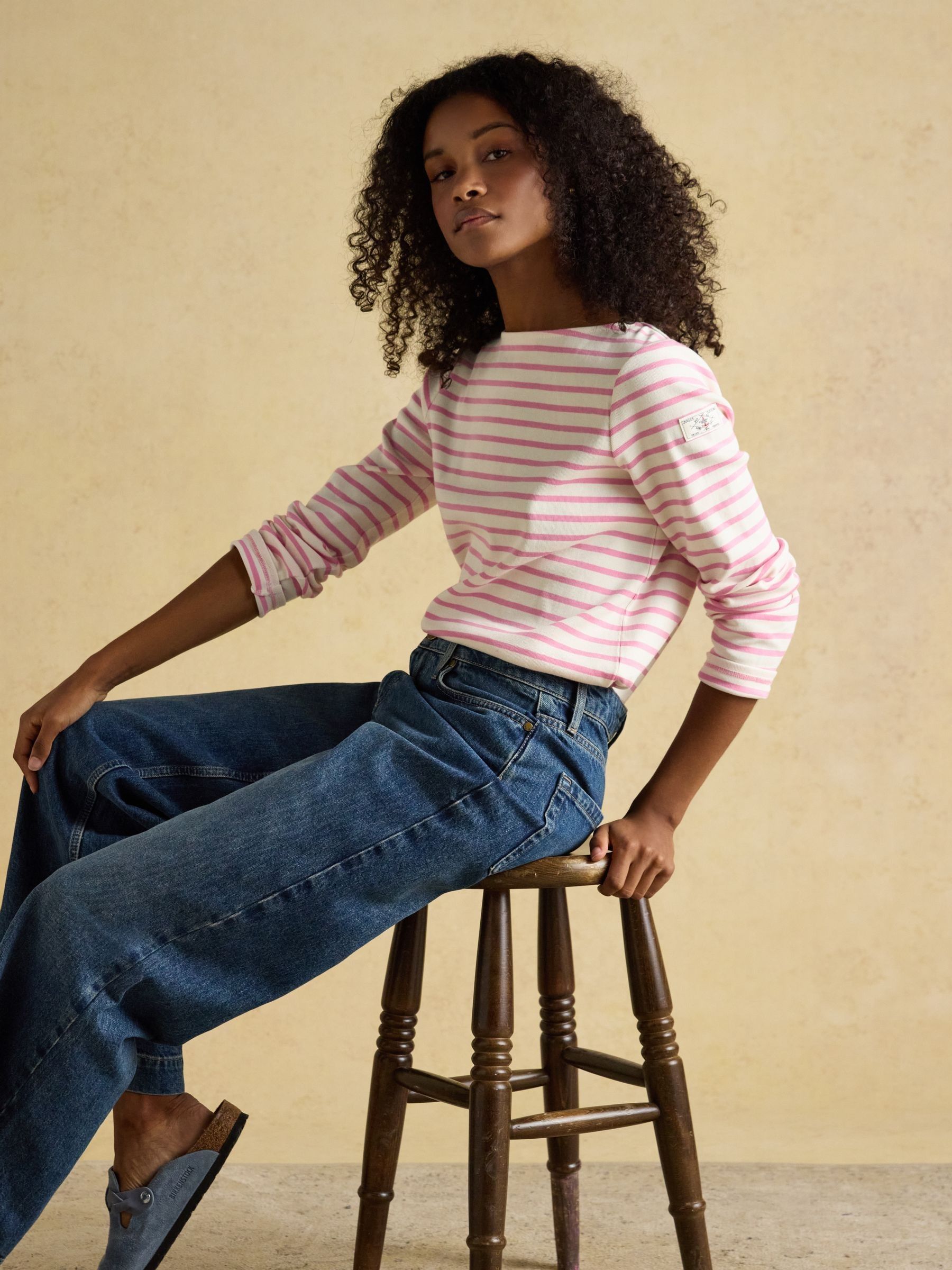 Harbour Cream/Pink Boat Neck 100% Cotton Long Sleeve Breton Top - Image 7 of 8