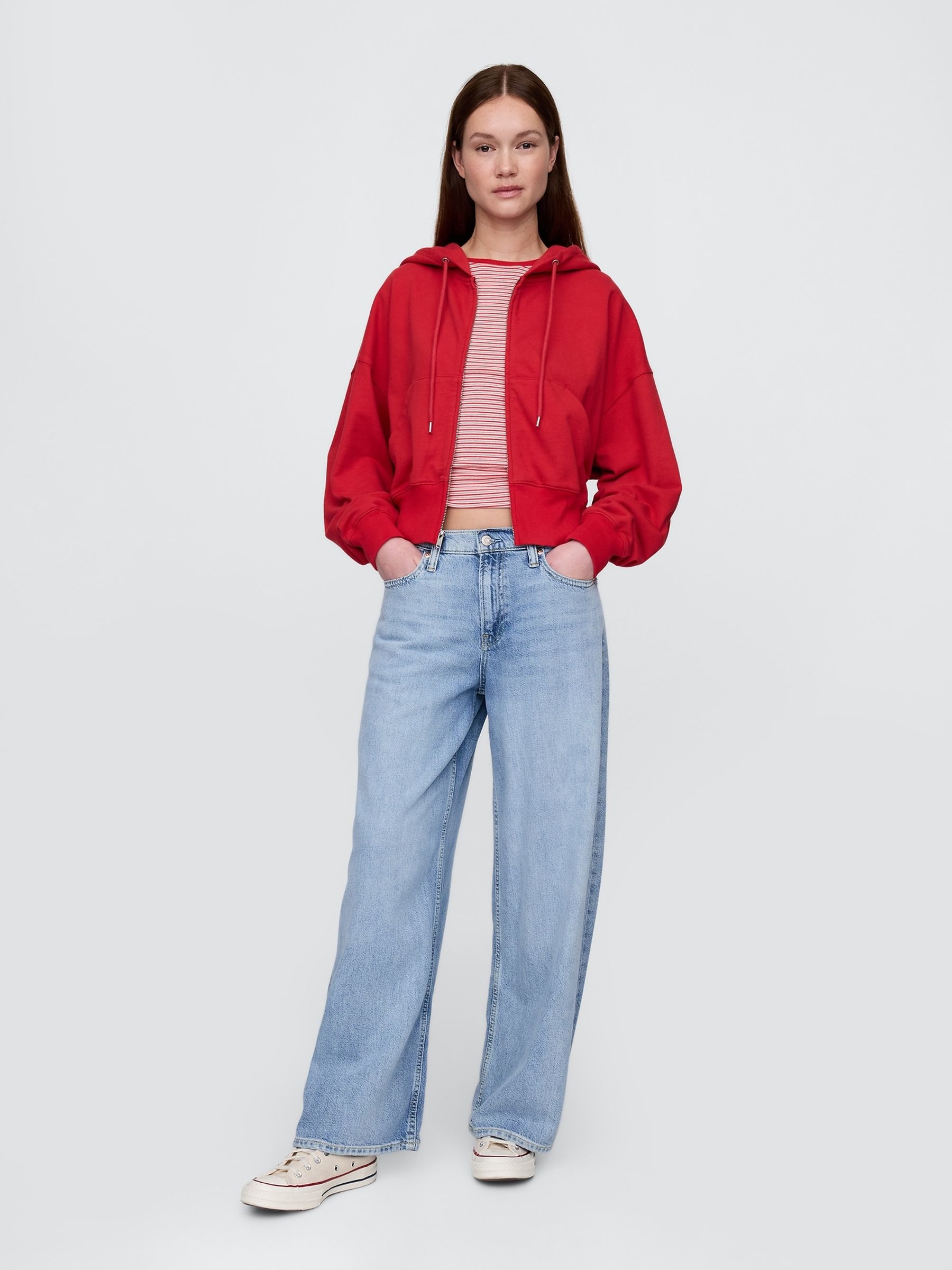 Red Heavyweight French Terry Oversized Zip Wedge Hoodie - Image 3 of 5