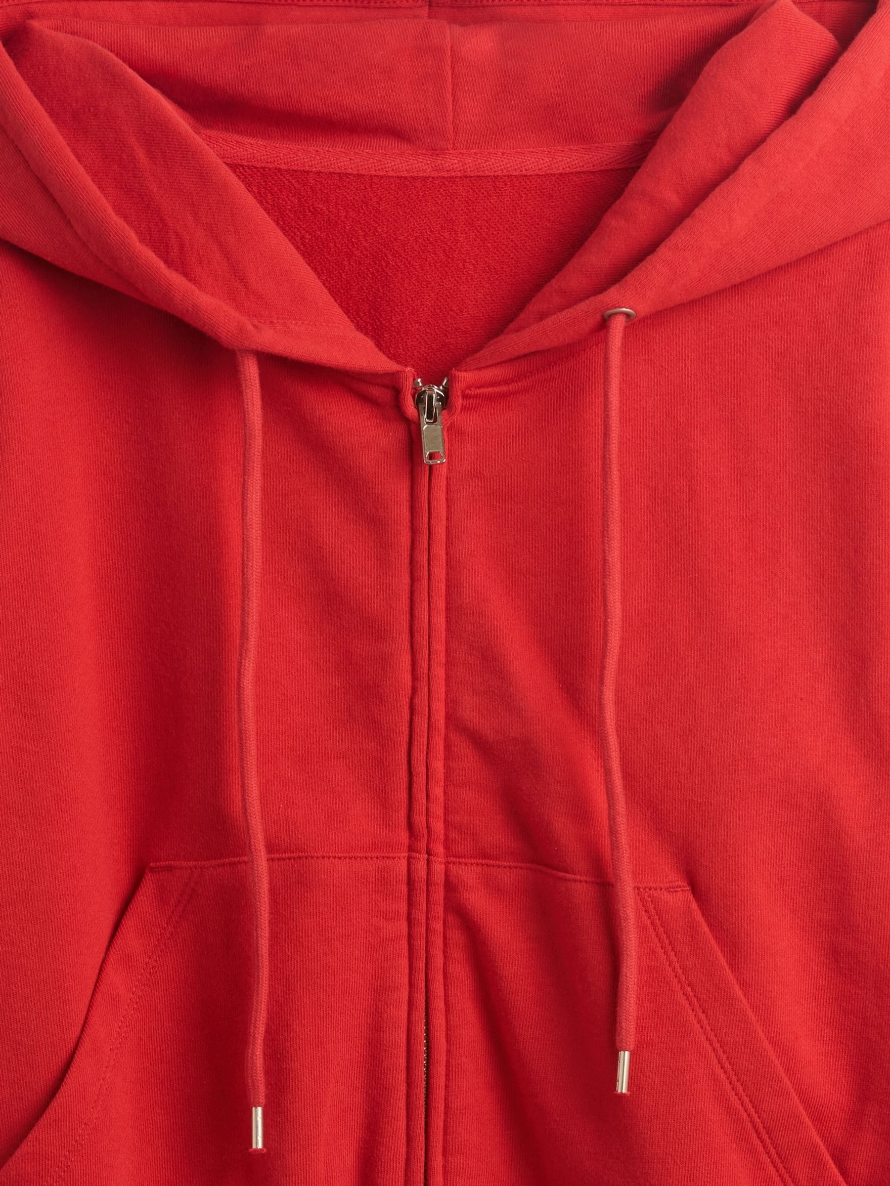 Red Heavyweight French Terry Oversized Zip Wedge Hoodie - Image 5 of 5