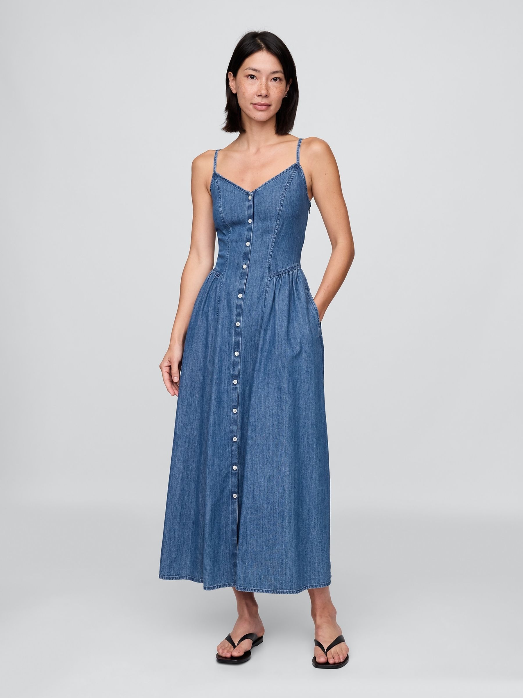 Blue Denim Seamed Maxi Dress | Gap