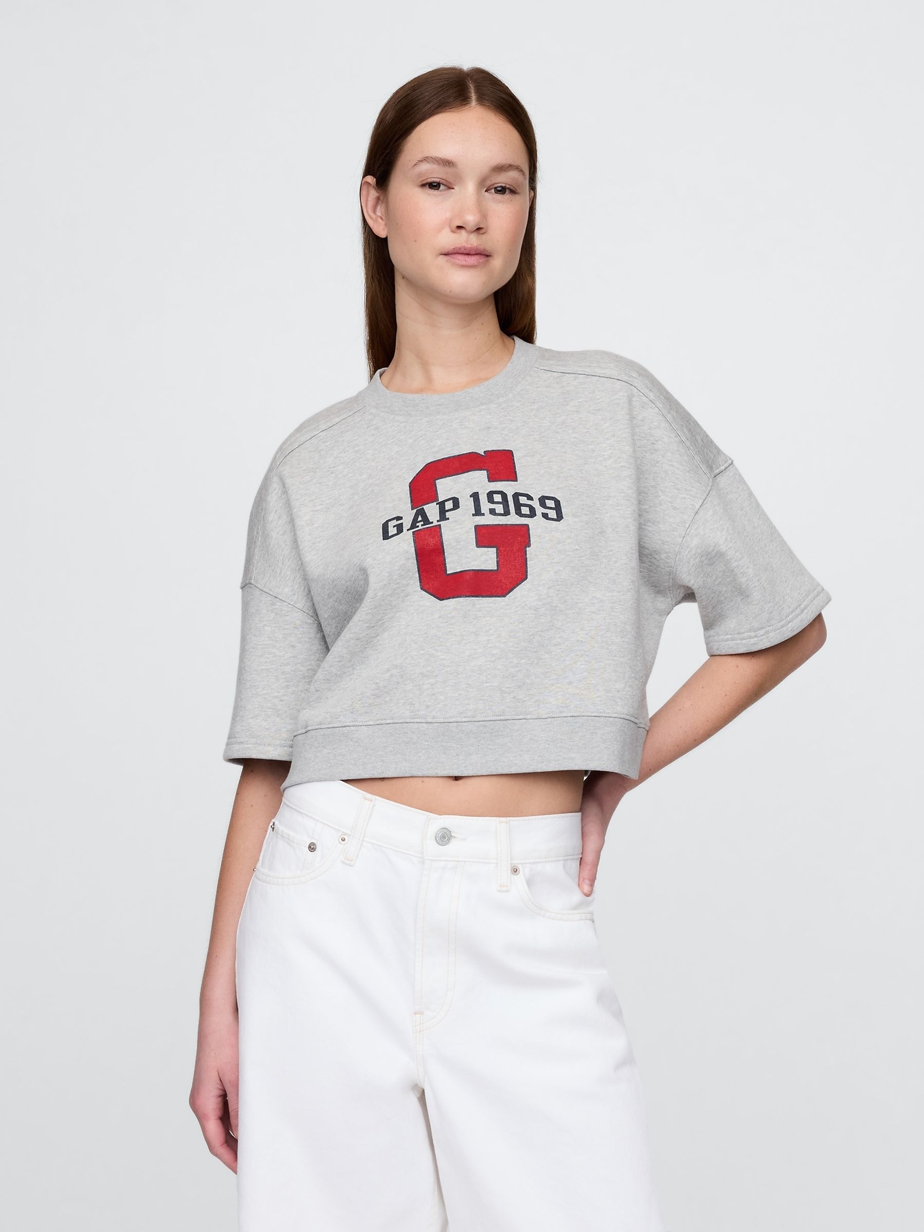Grey VintageSoft Cropped Elbow-Sleeve Sweatshirt - Image 1 of 5