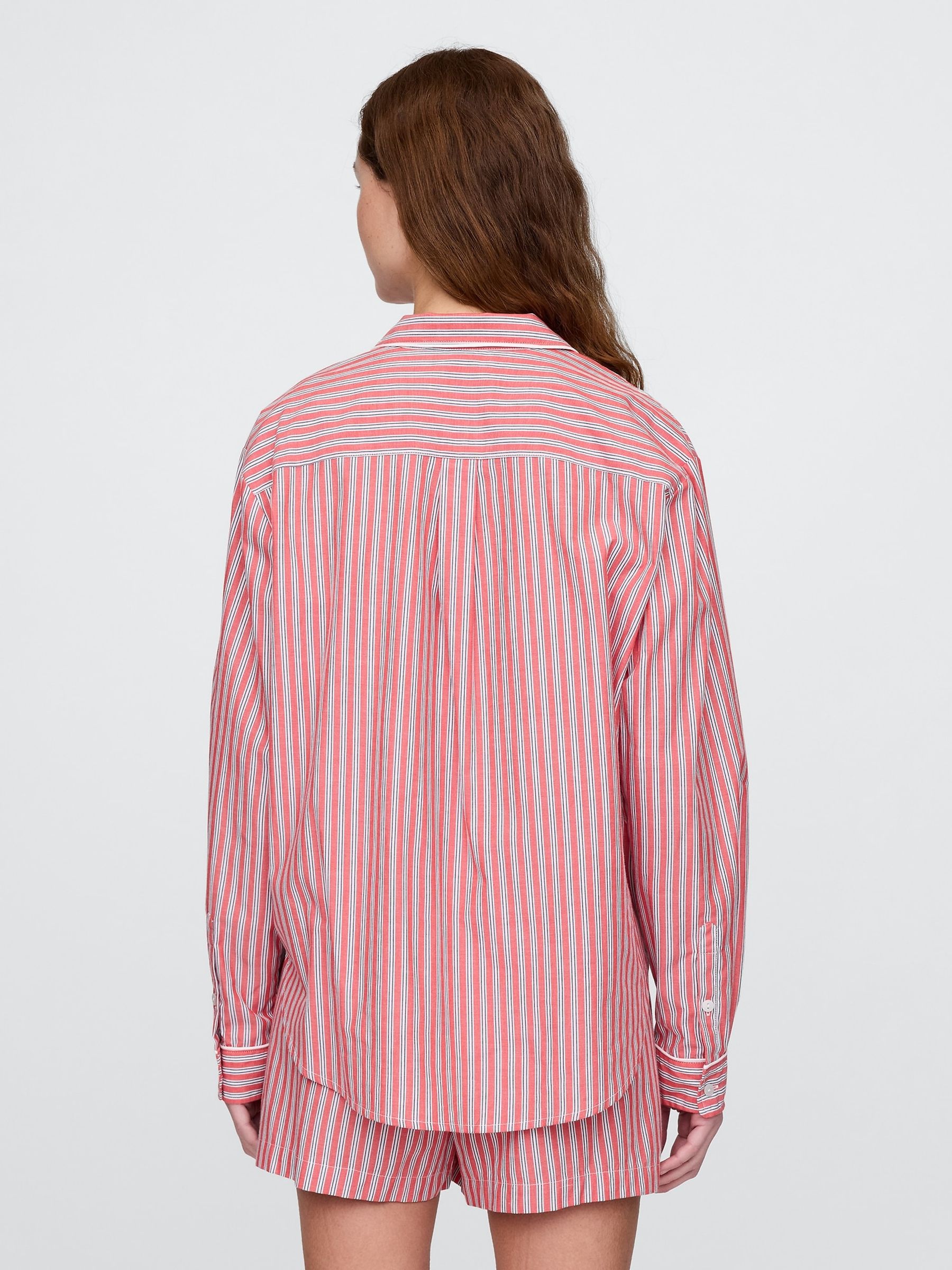 Red Stripe 100% Cotton Poplin Pyjama Top - Image 2 of 5