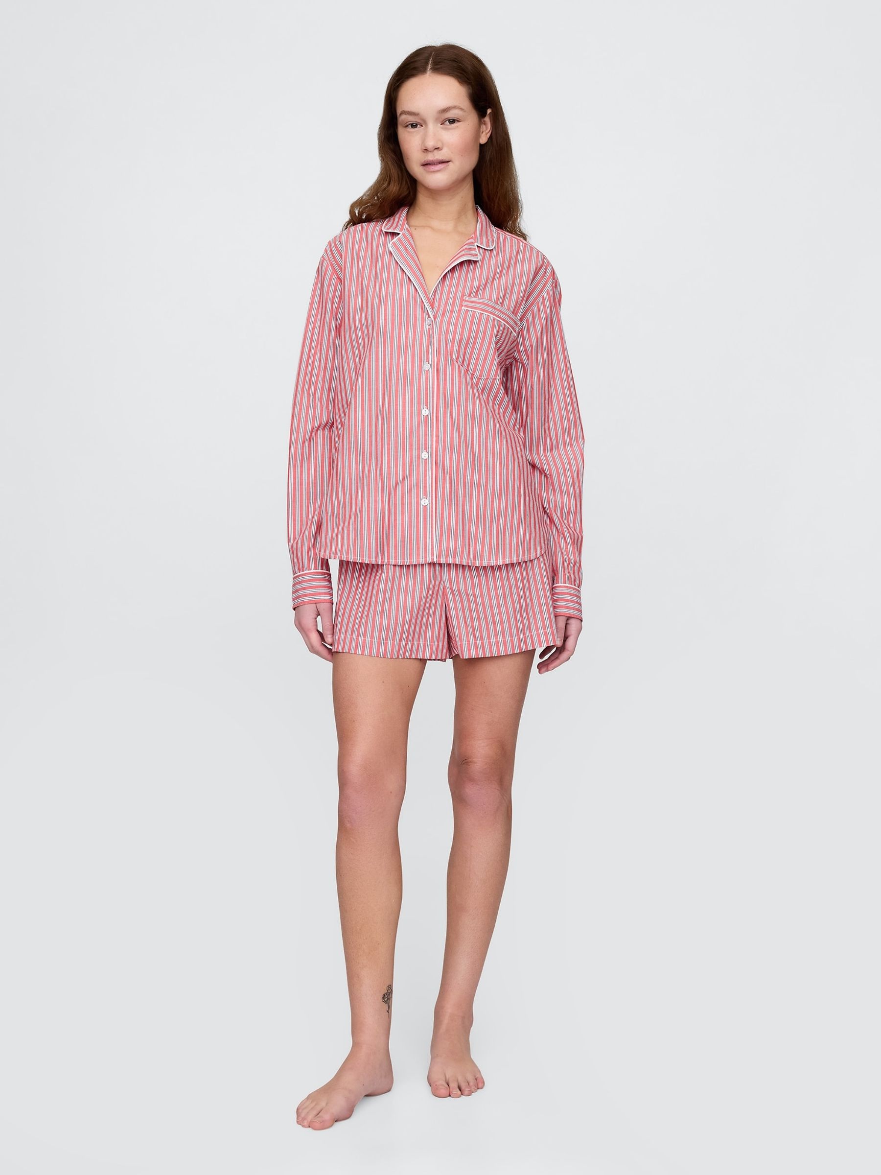 Red Stripe 100% Cotton Poplin Pyjama Top - Image 3 of 5