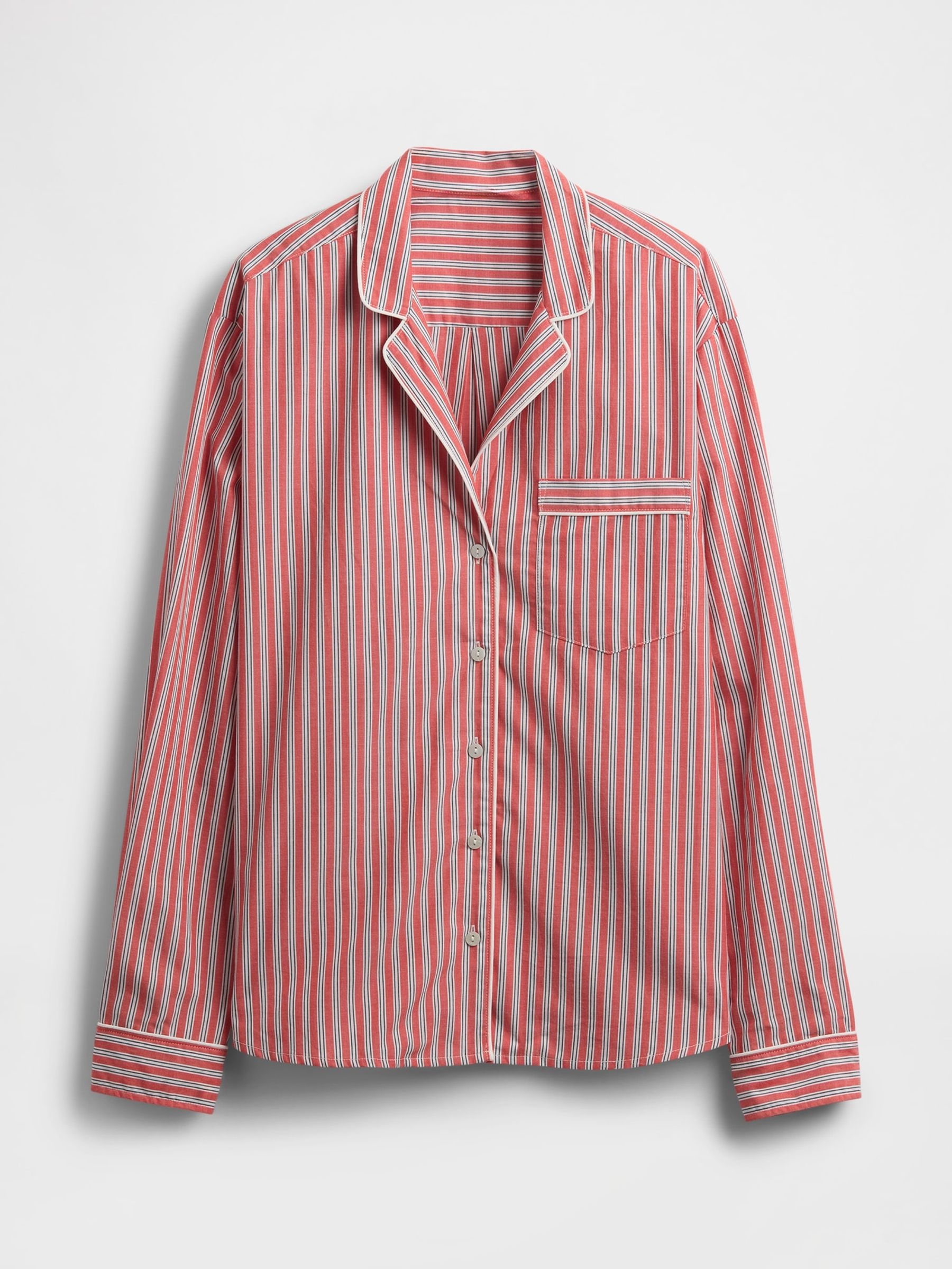 Red Stripe 100% Cotton Poplin Pyjama Top - Image 4 of 5