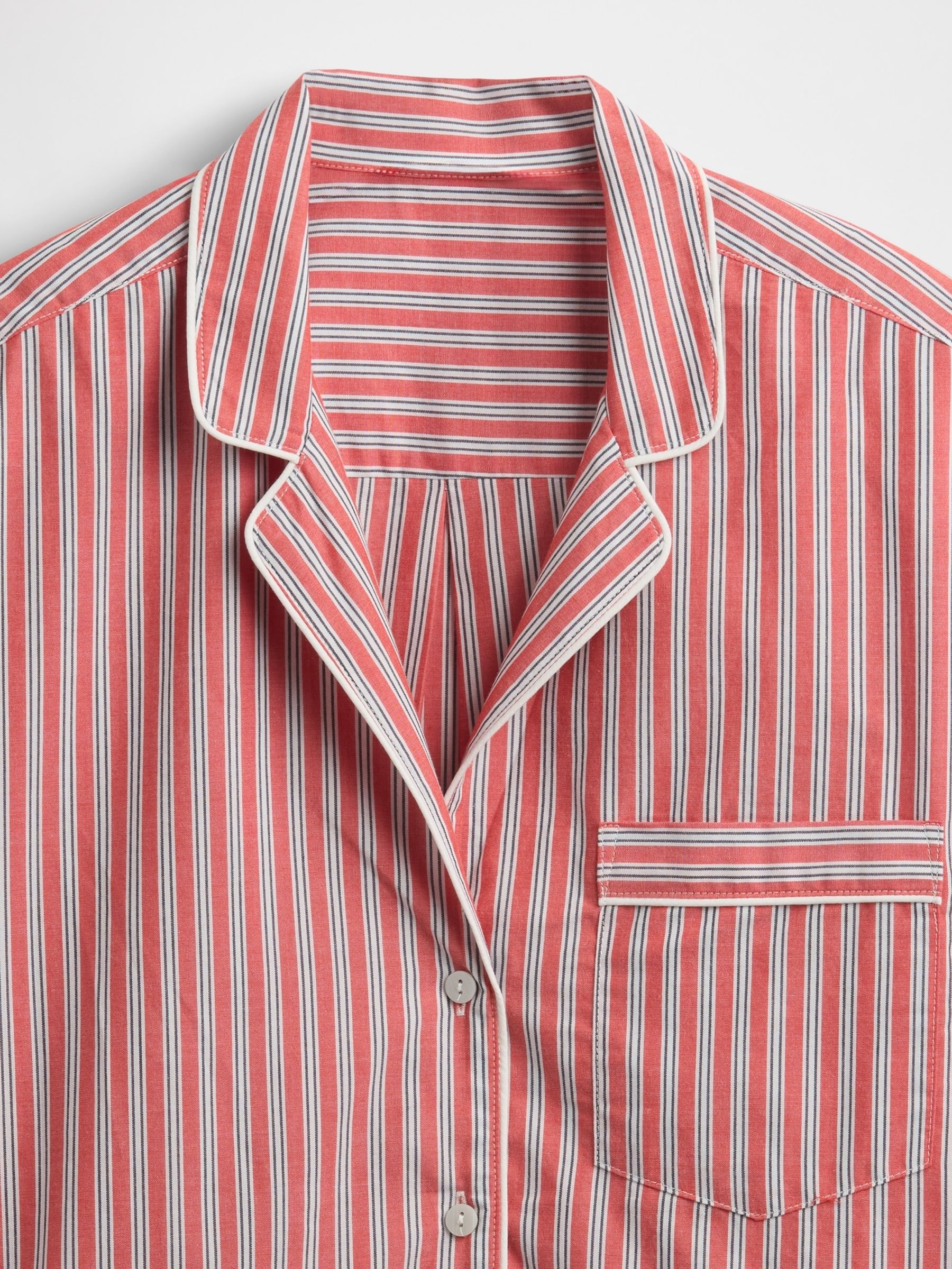 Red Stripe 100% Cotton Poplin Pyjama Top - Image 5 of 5