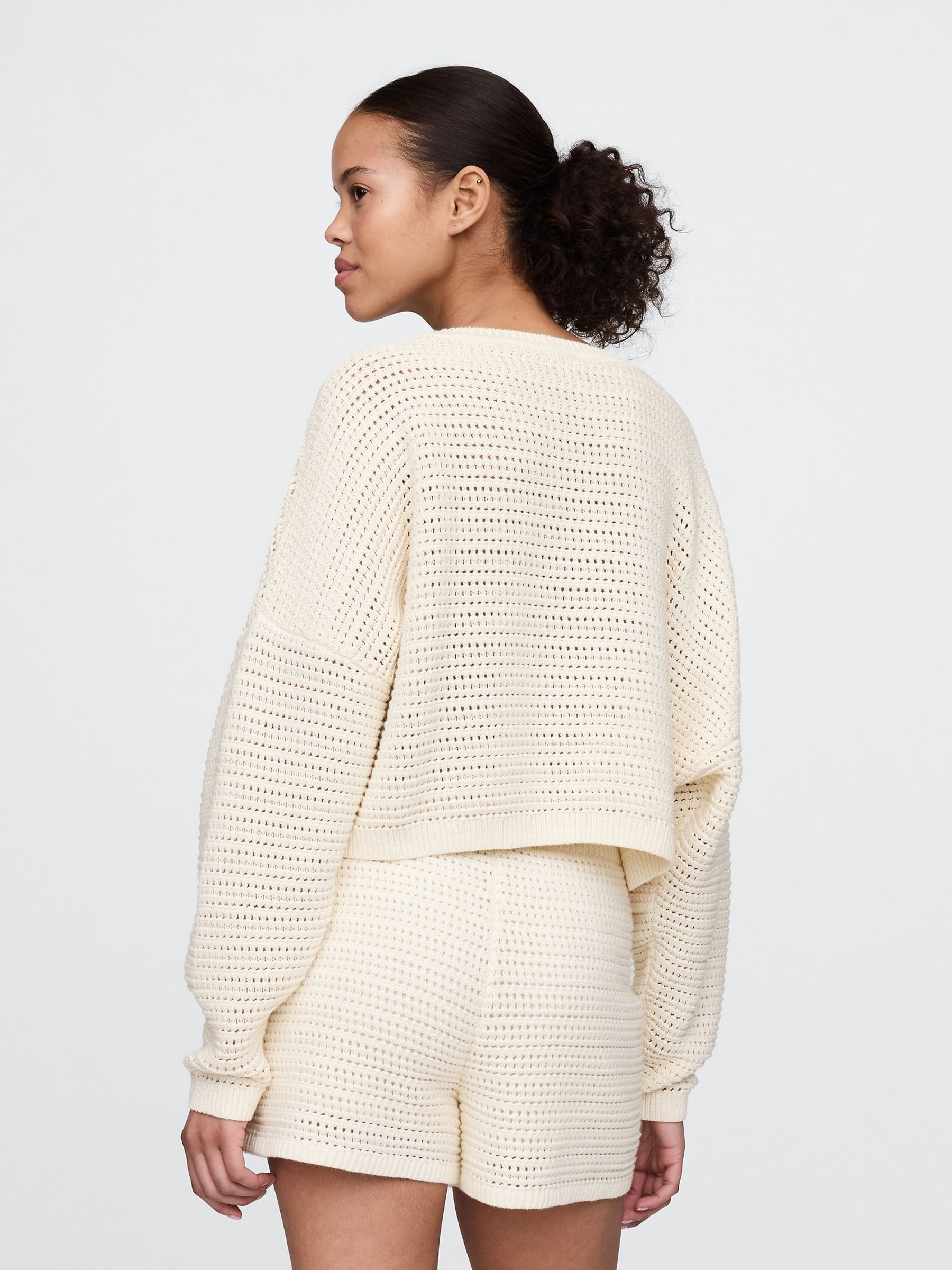 Cream Crochet Cropped Boatneck Jumper - Image 2 of 4