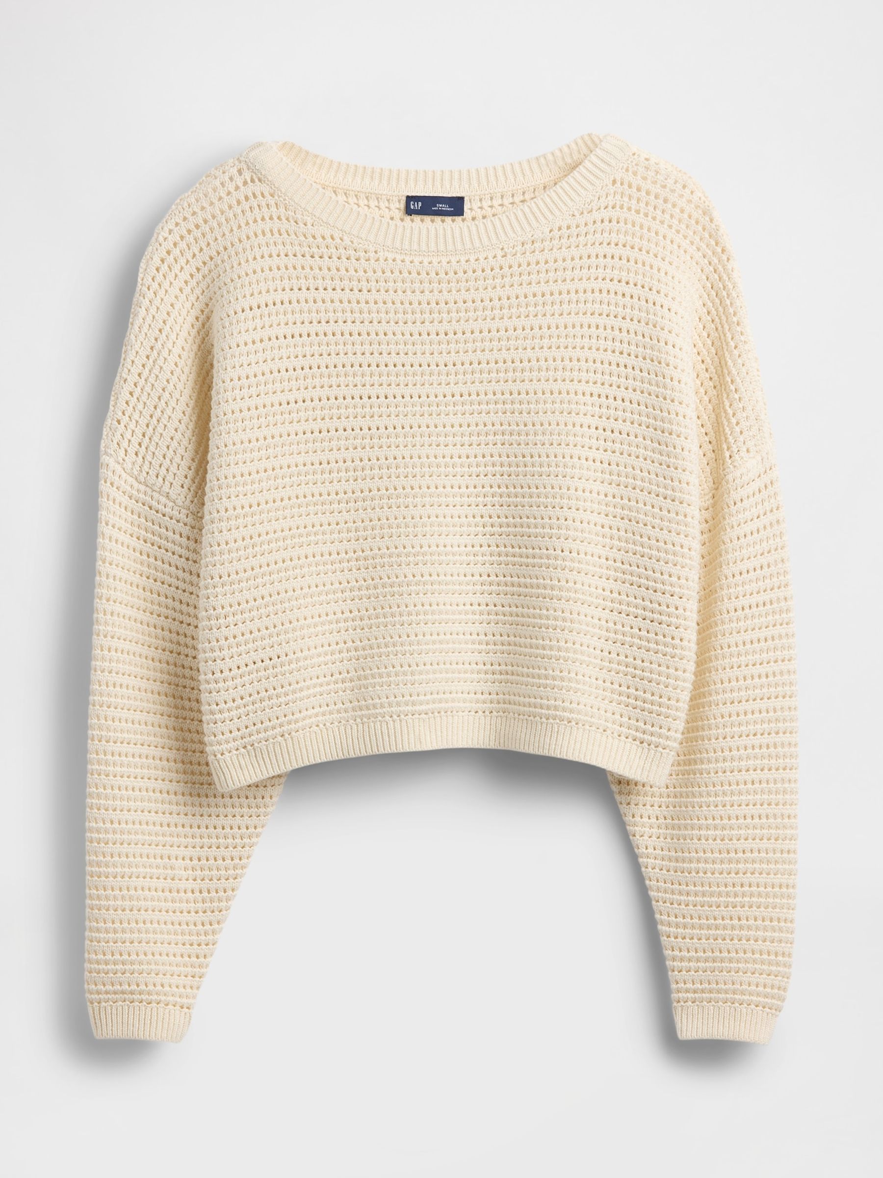 Cream Crochet Cropped Boatneck Jumper - Image 4 of 4