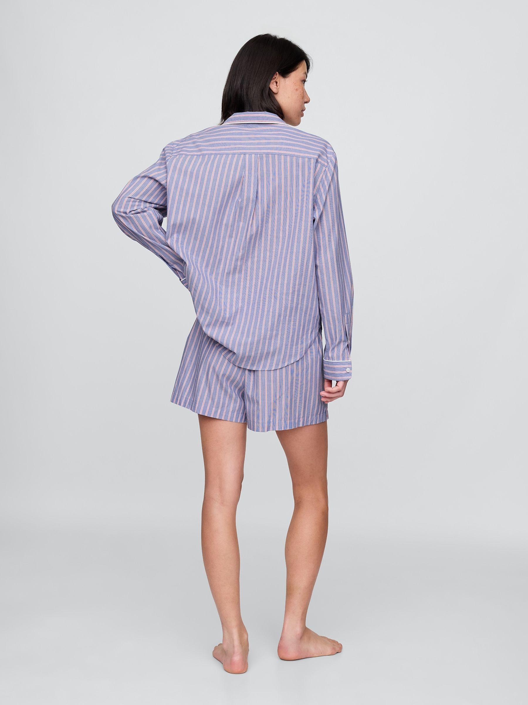 Blue Stripe Short 100% Cotton Poplin Pyjama Bottoms - Image 2 of 3