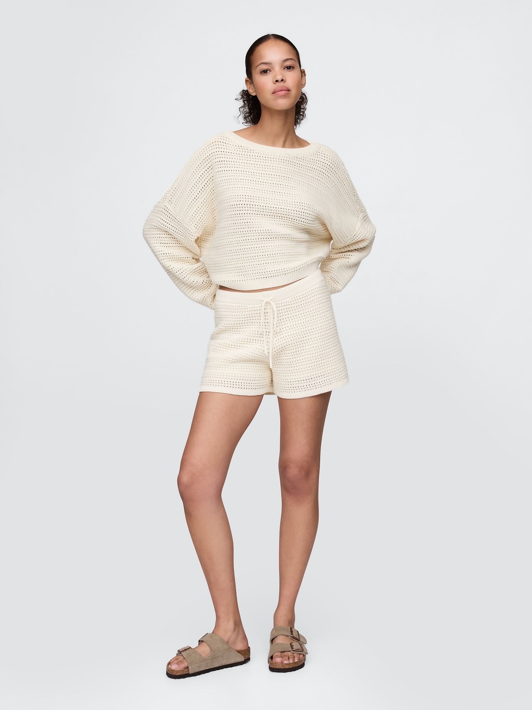 Cream Crochet Easy Shorts - Image 4 of 5