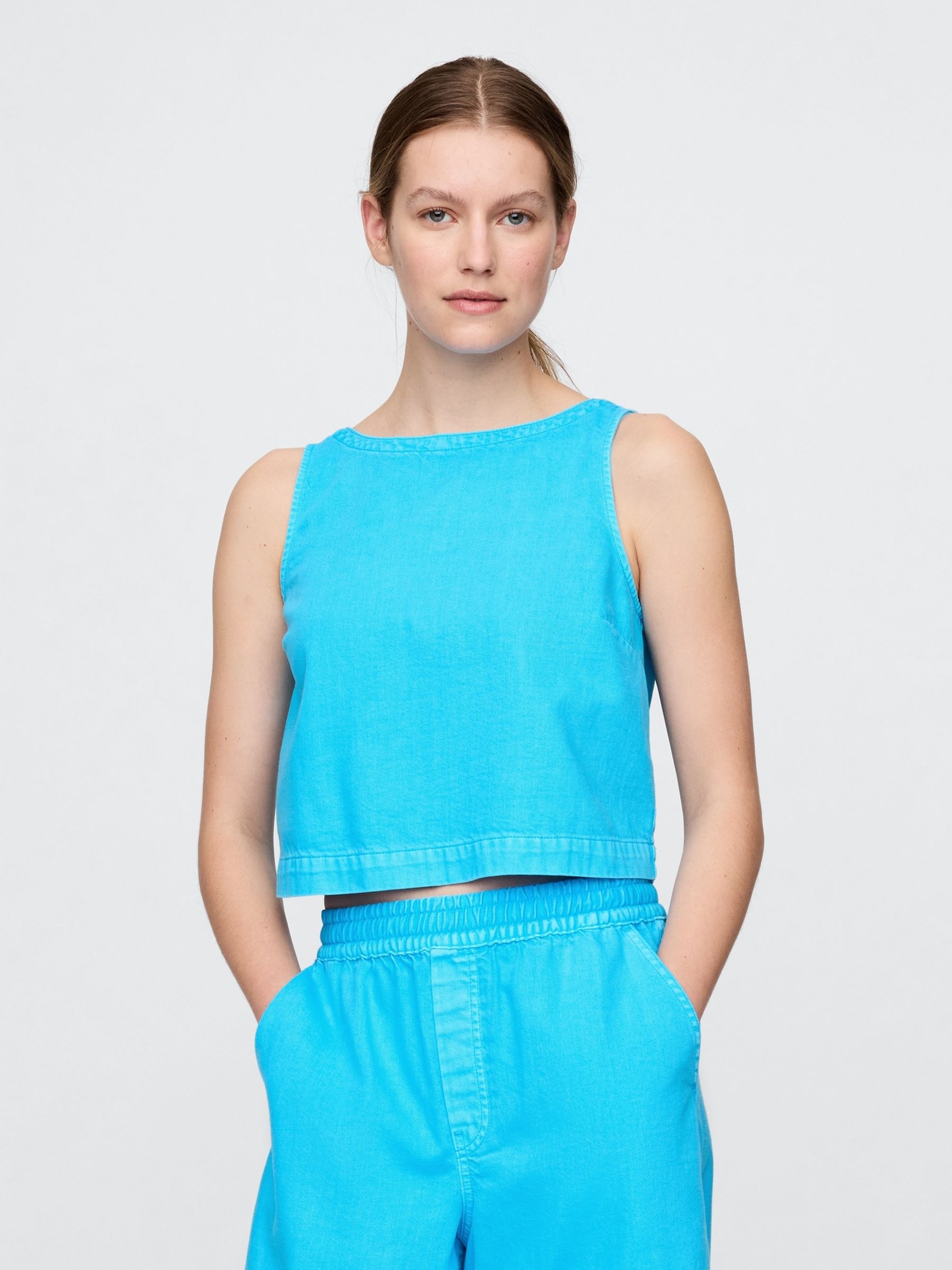 Blue UltraSoft Denim Shell Vest Top - Image 1 of 5