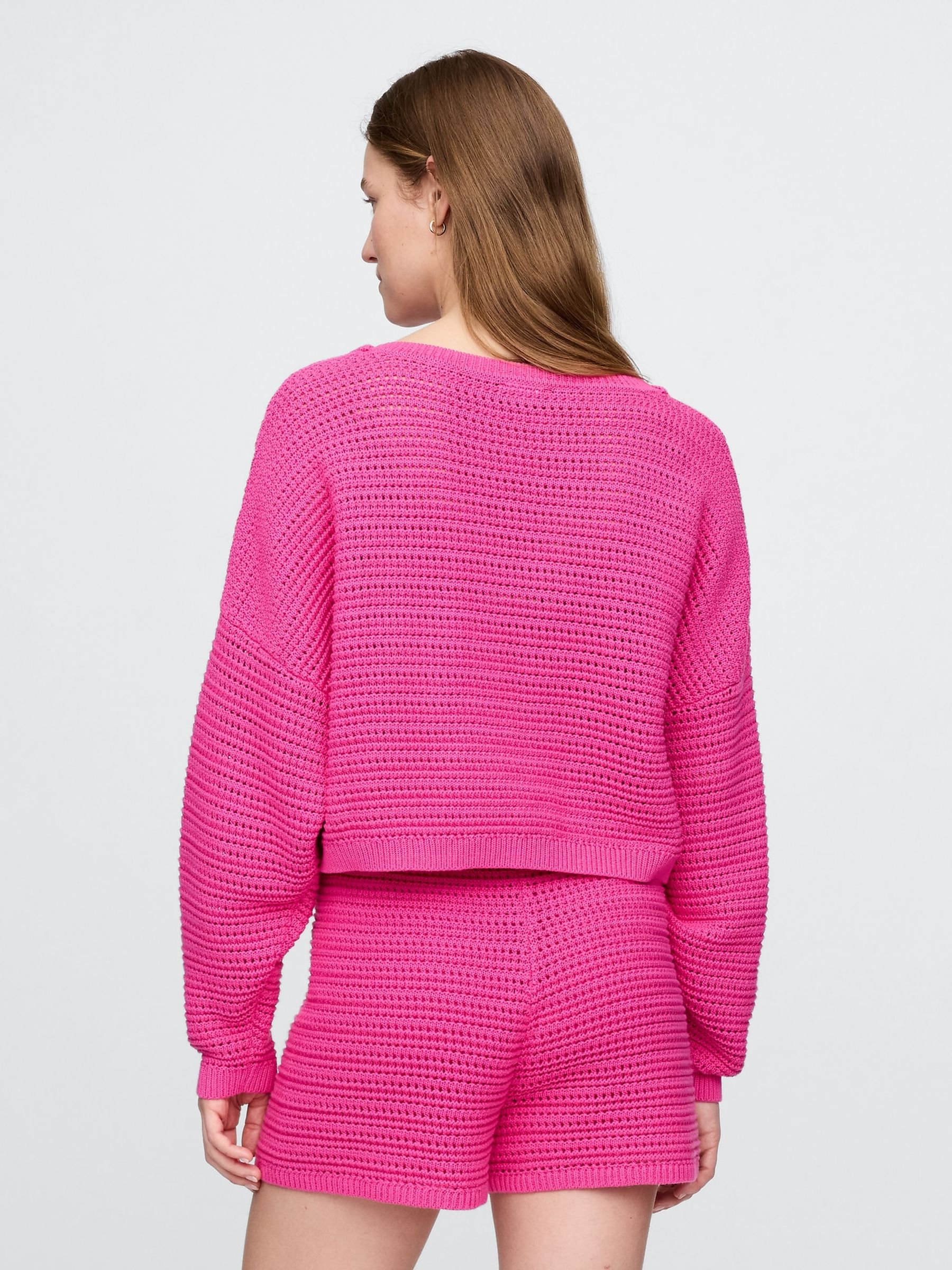Pink Crochet Cropped Boatneck Jumper - Image 2 of 4