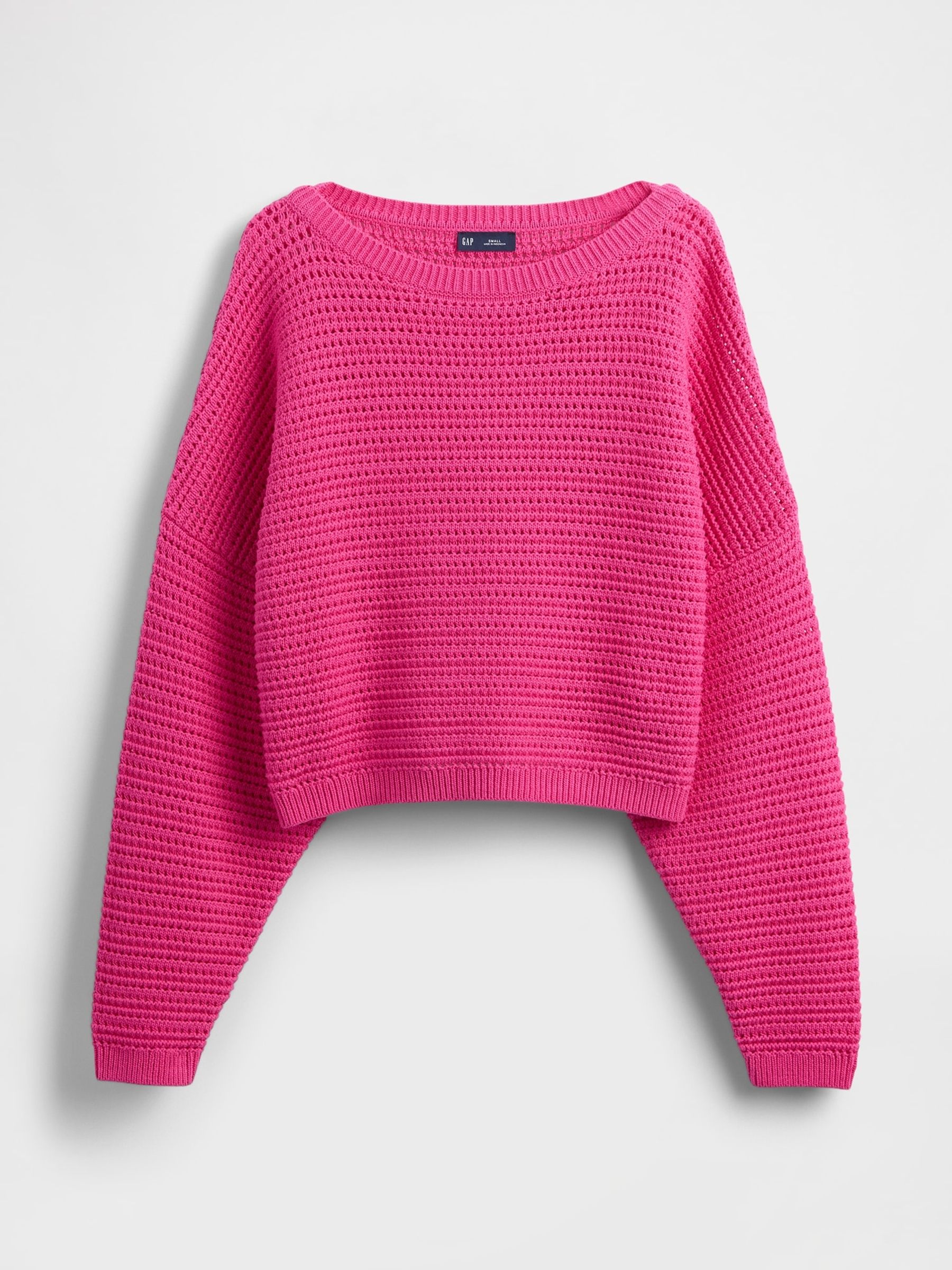 Pink Crochet Cropped Boatneck Jumper - Image 4 of 4