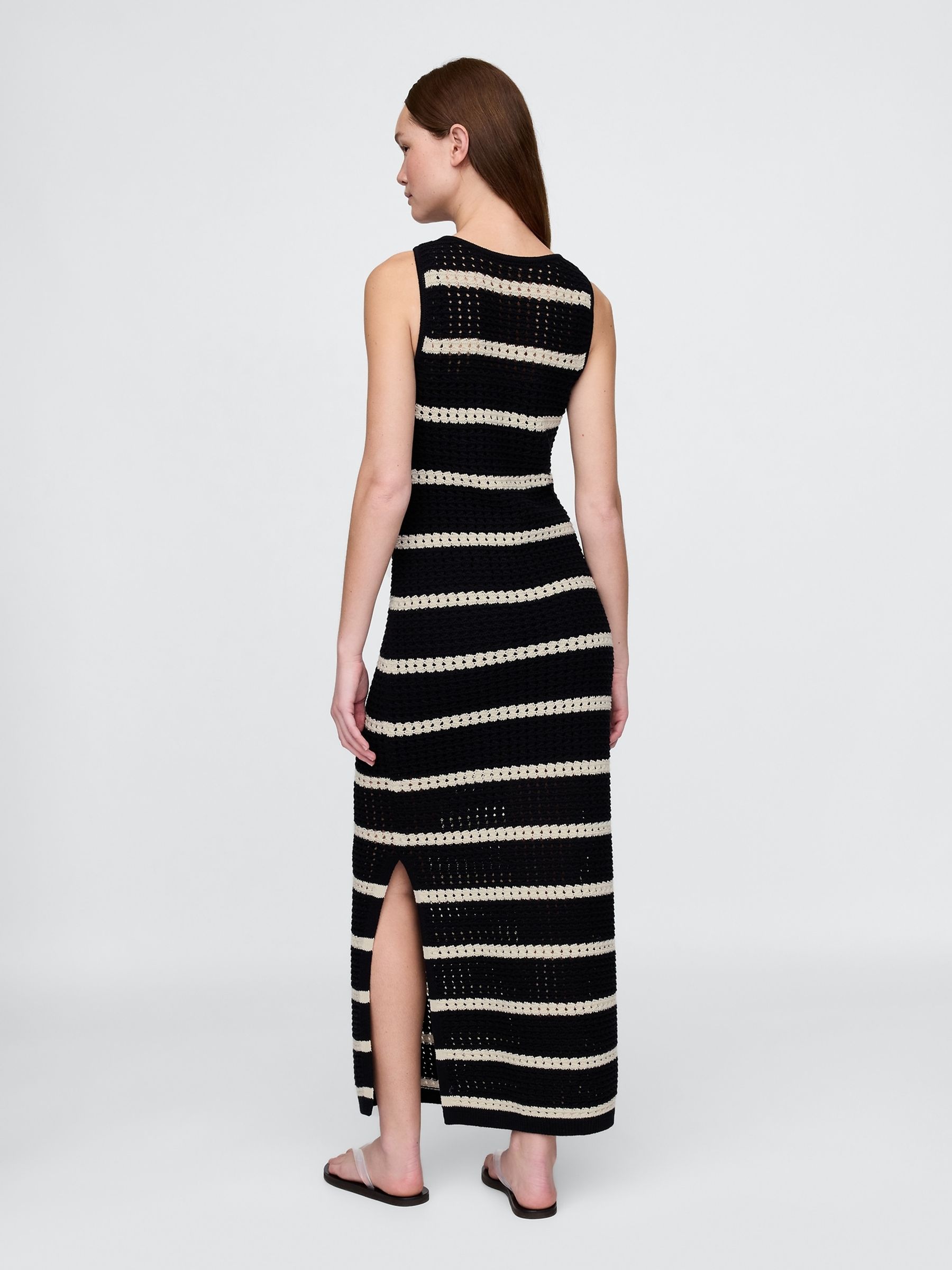 Black/White Stripe Crochet Maxi Dress - Image 2 of 5