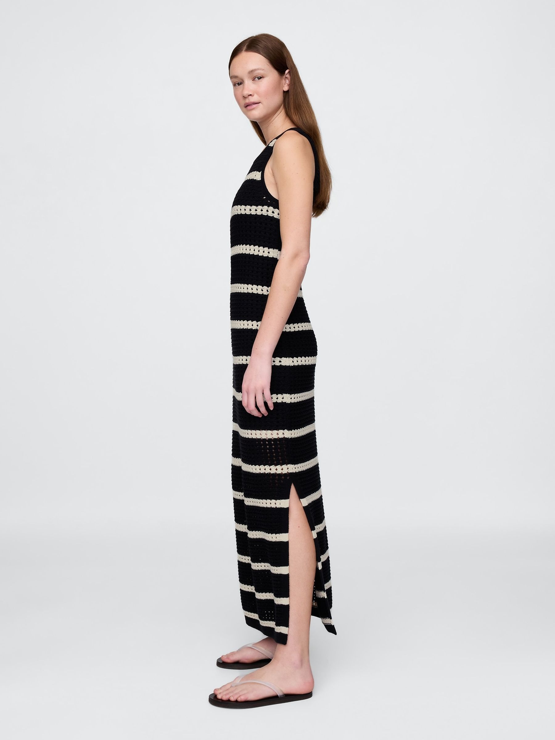 Black/White Stripe Crochet Maxi Dress - Image 3 of 5