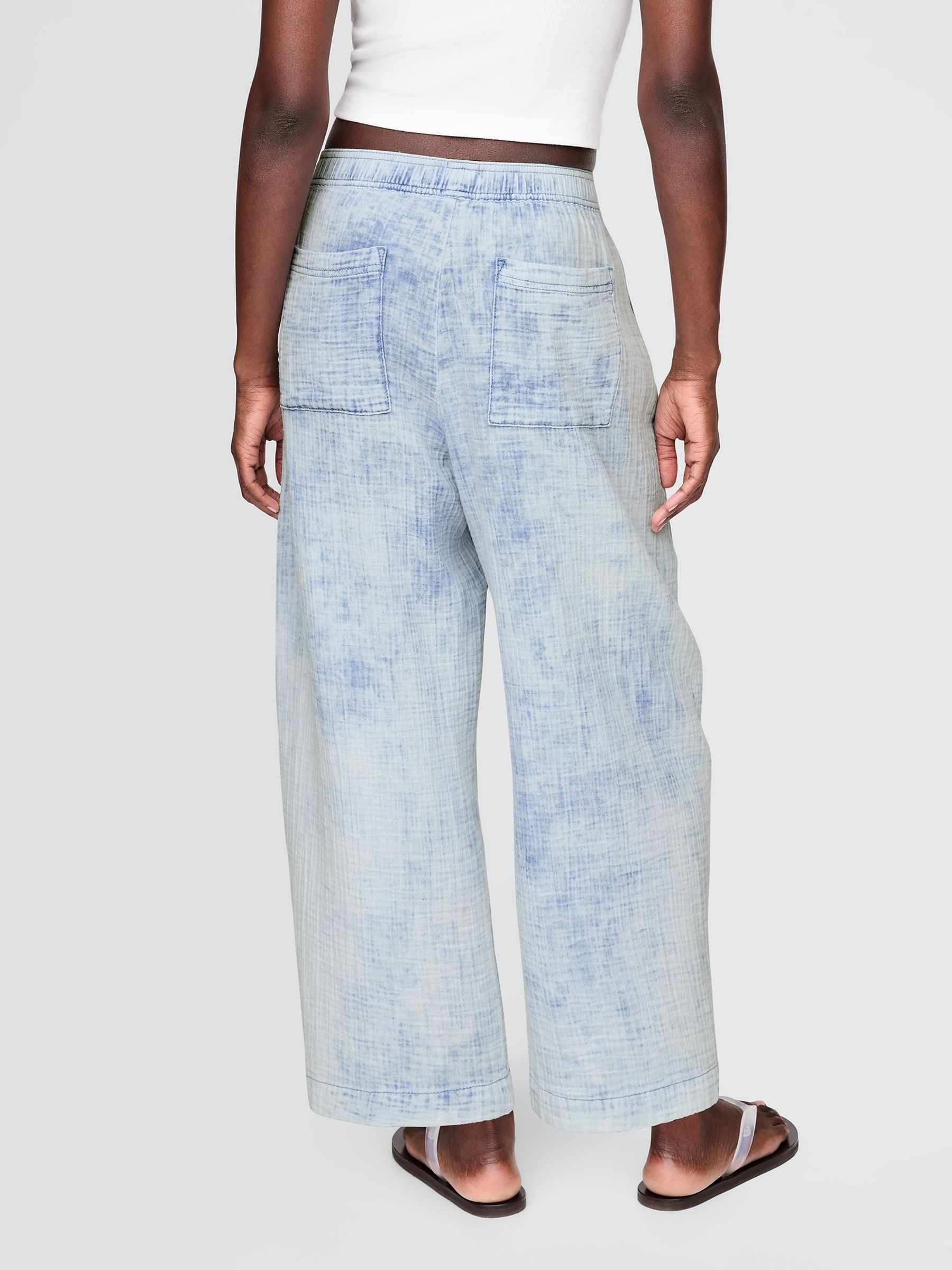 Blue Crinkle Gauze Denim Easy Barrel Trousers - Image 2 of 5
