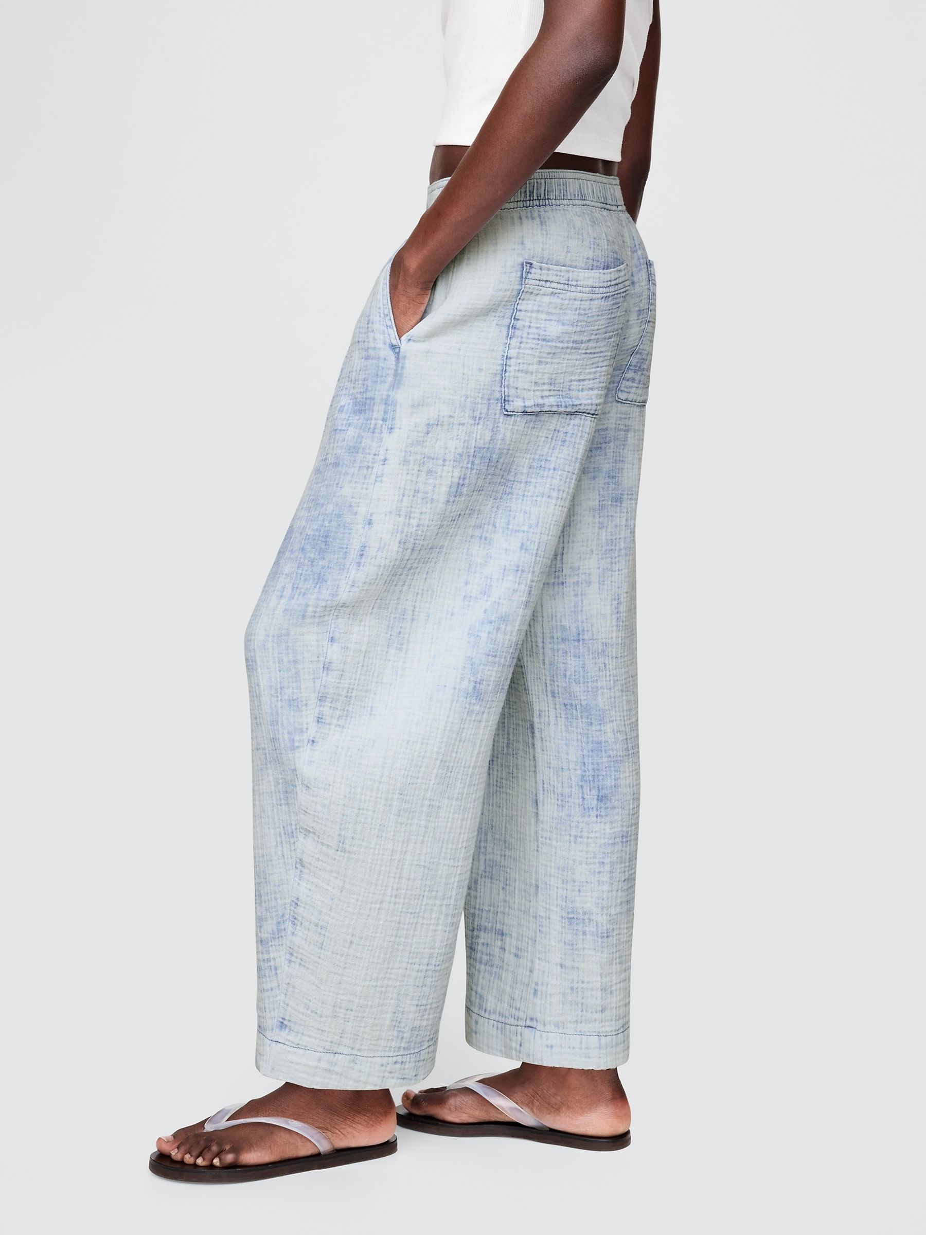 Blue Crinkle Gauze Denim Easy Barrel Trousers - Image 3 of 5