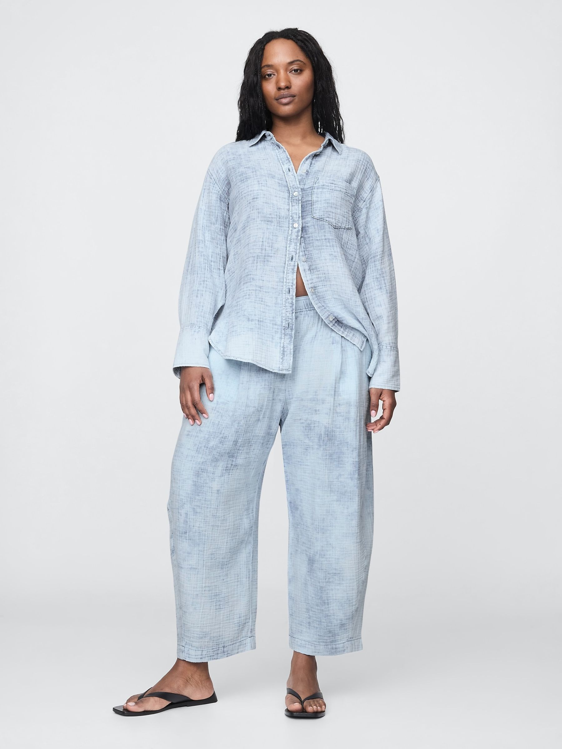 Blue Crinkle Gauze Denim Easy Barrel Trousers - Image 5 of 5
